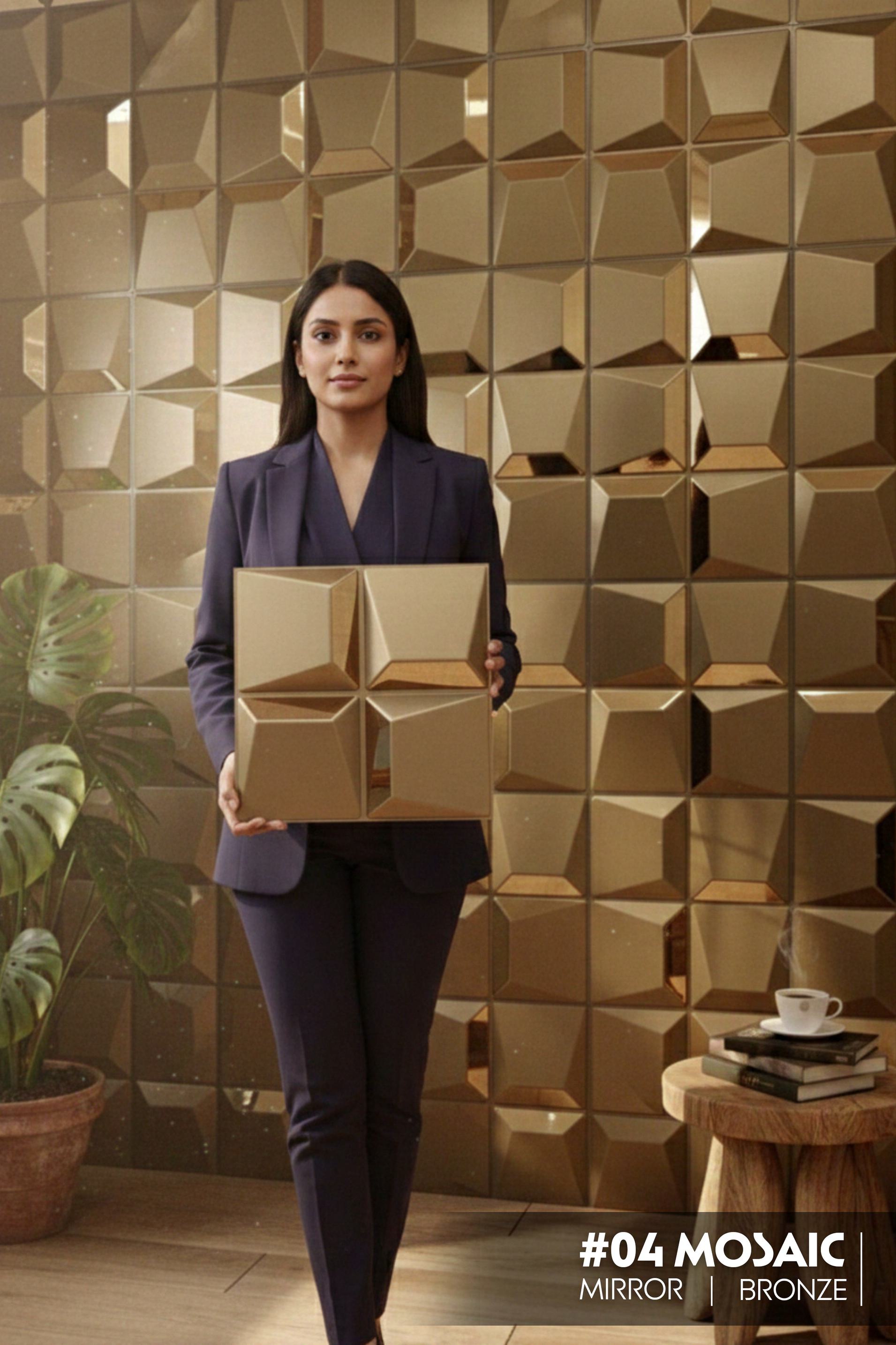 #04 Mosaic 3D PVC Mirror Panel - 5 colors option - (Size 50*50cm) - SWASTIK CREATIONS The Trend Point