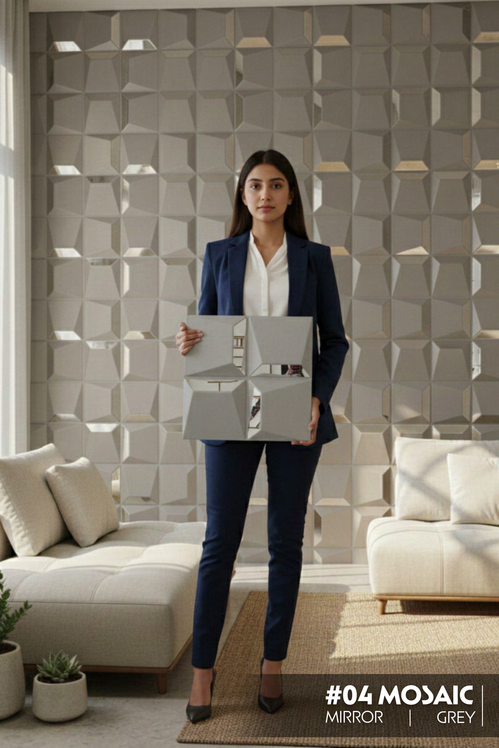 #04 Mosaic 3D PVC Mirror Panel - 5 colors option - (Size 50*50cm) - SWASTIK CREATIONS The Trend Point