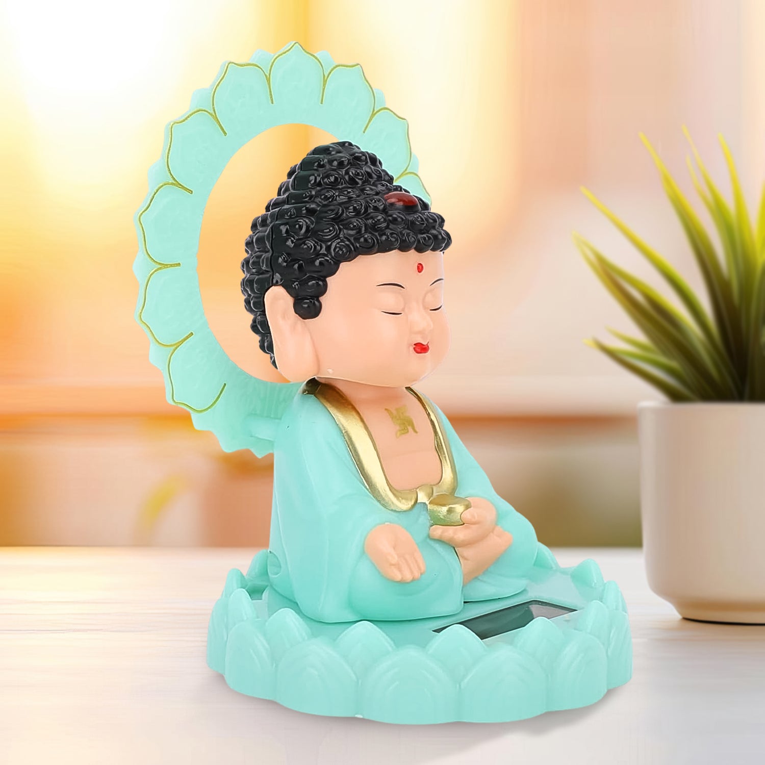 Plastic Solar Powered Moving Head Sitting Action Buddha Statue (1 Pc / Mix Color)