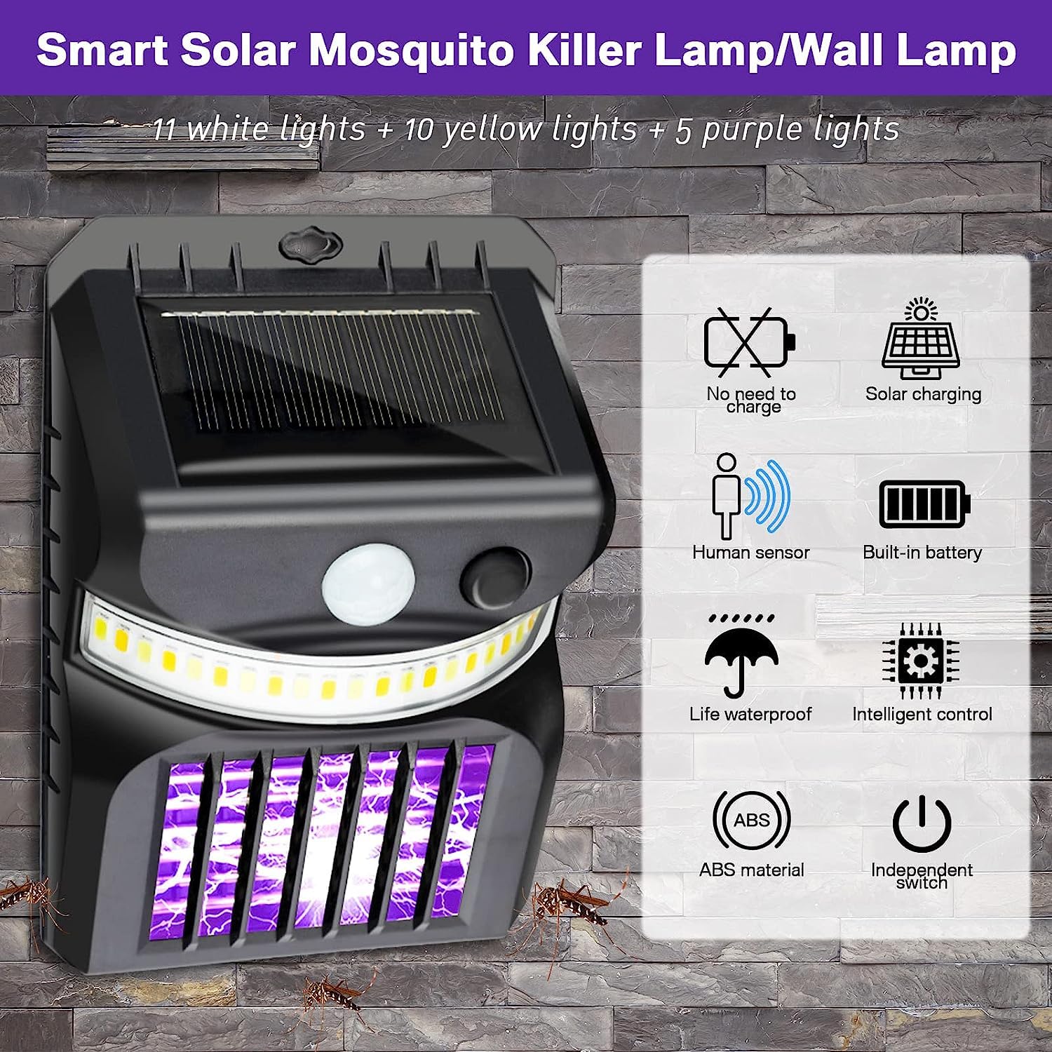 Bug Zapper Outdoor 2 in 1 Solar Mosquito Zapper Lamps (1 Pc)