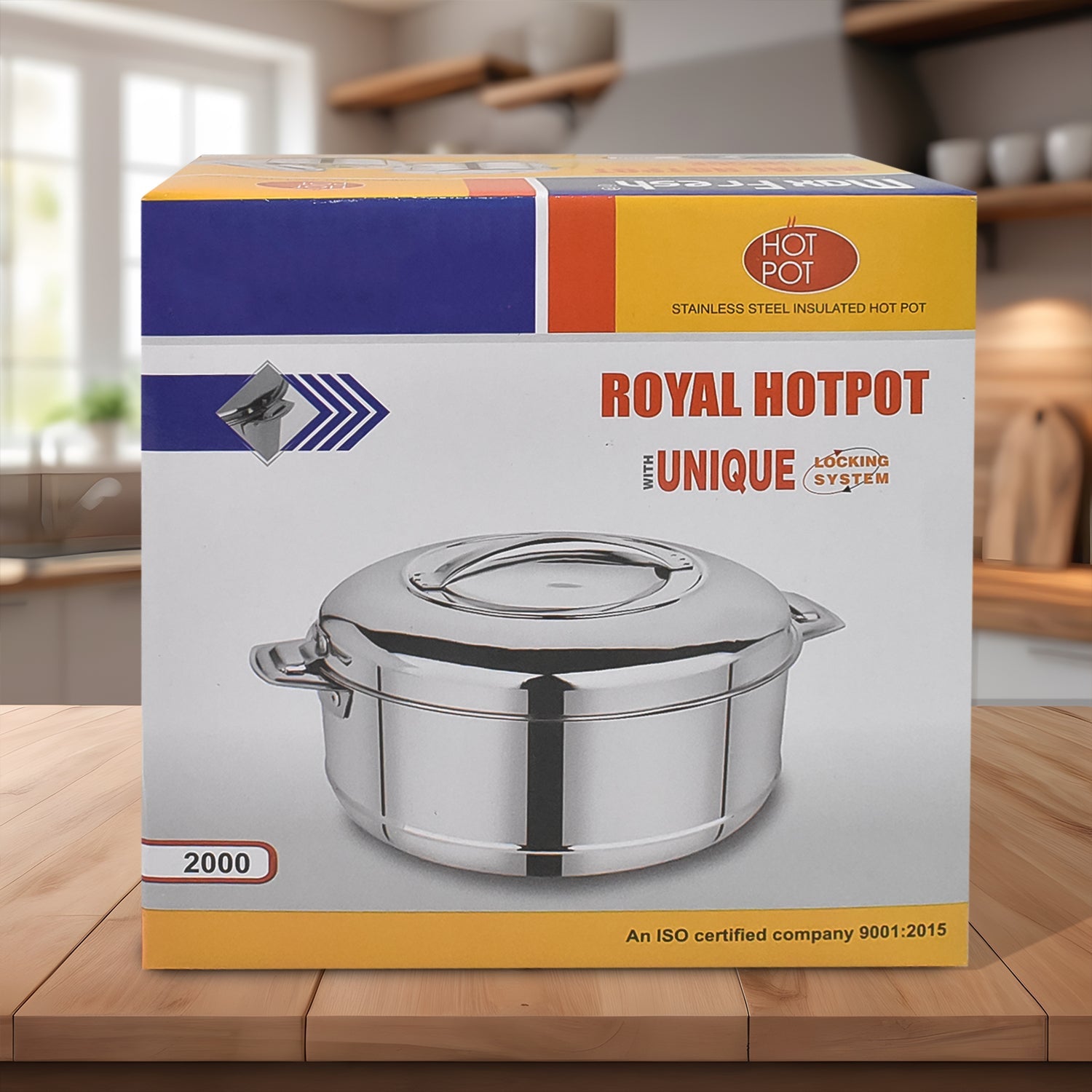 Royal Unique Hot Pot Stainless Steel Insulated Serving Casserole with Lid Handle (2000 ML)