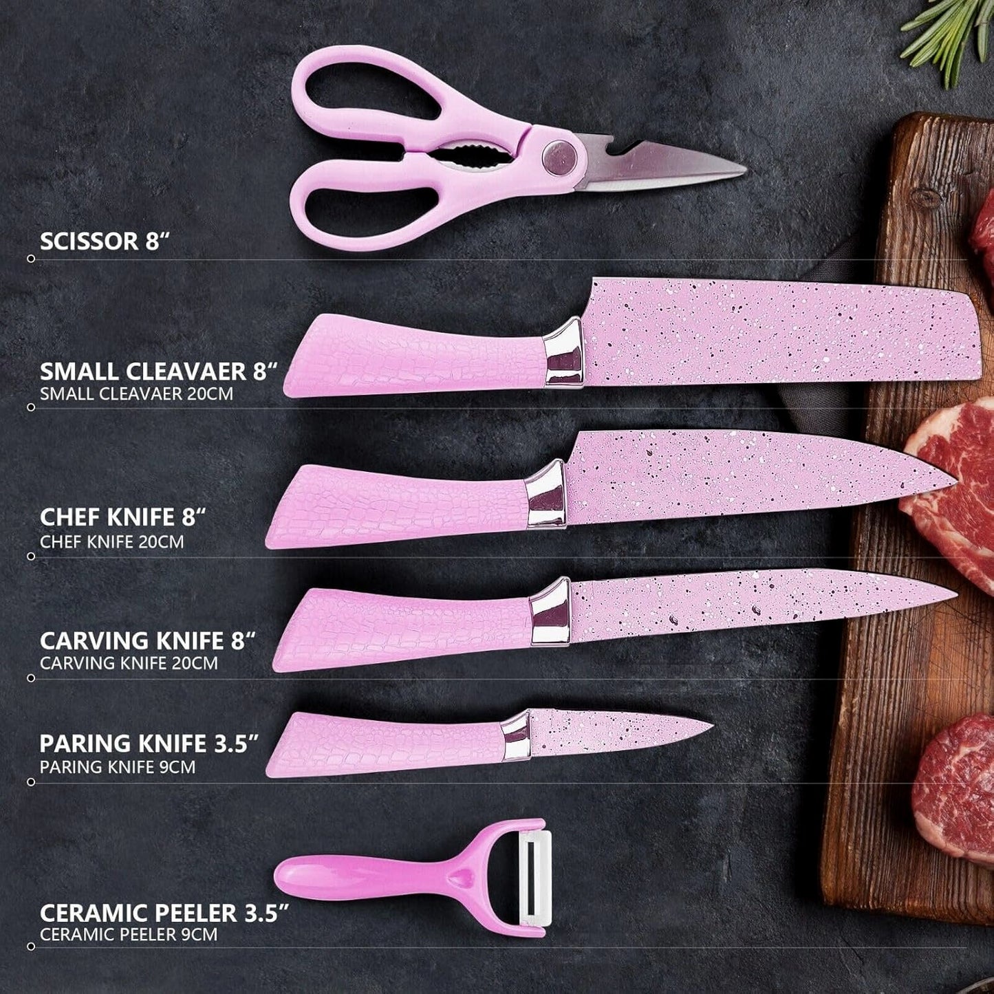 Stainless Steel Non Stick Ceramic Coating 6 Pcs Chef Kitchen Knife Set with Scissor & Peeler SWASTIK CREATIONS The Trend Point