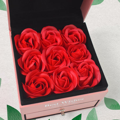 Preserved Eternal Rose Flower Gift Box Drawer with I Love You & Artificial 9 Pcs Rose (1 Set)