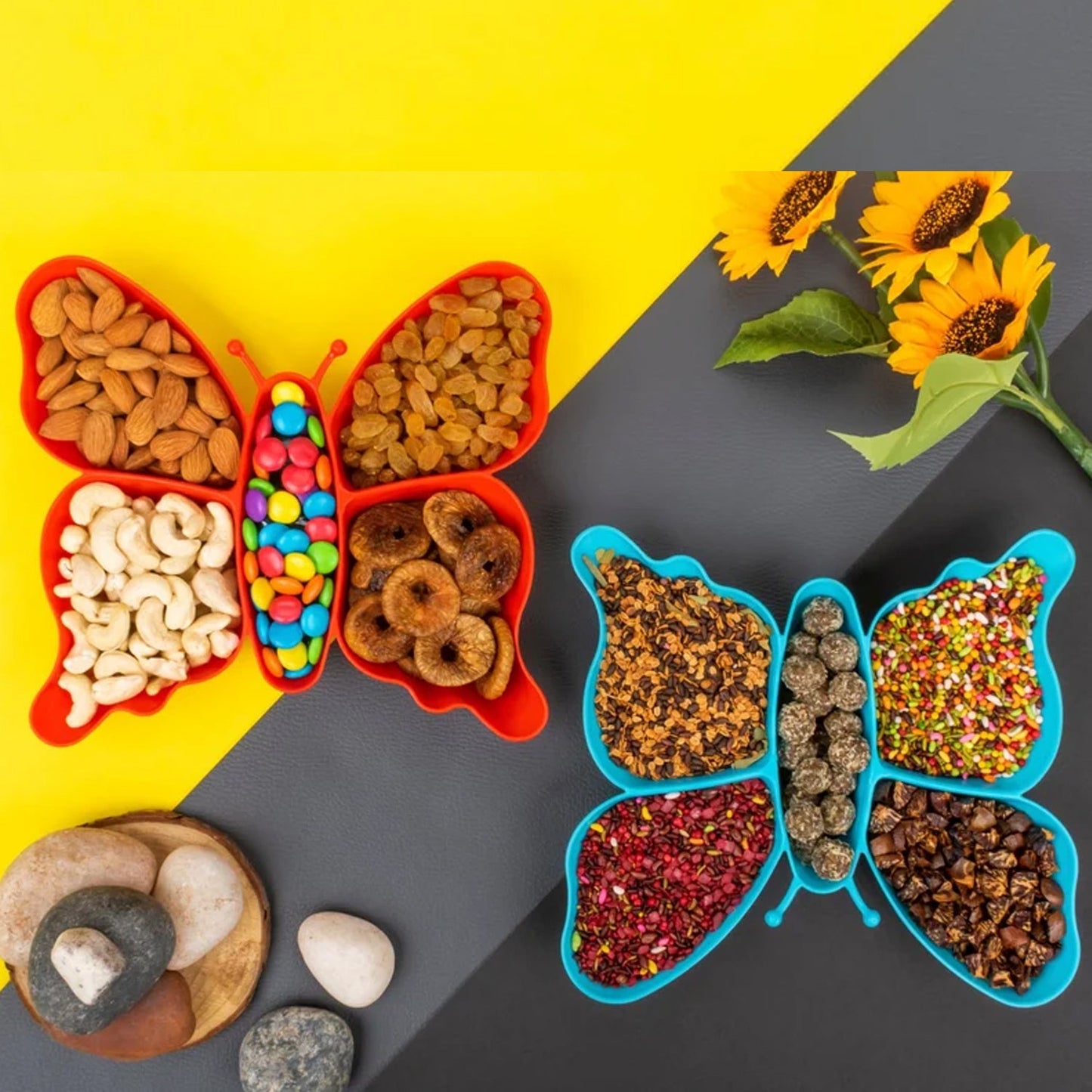 5 Compartment Multipurpose Butterfly Plastic Tray (1 Pc) SWASTIK CREATIONS The Trend Point