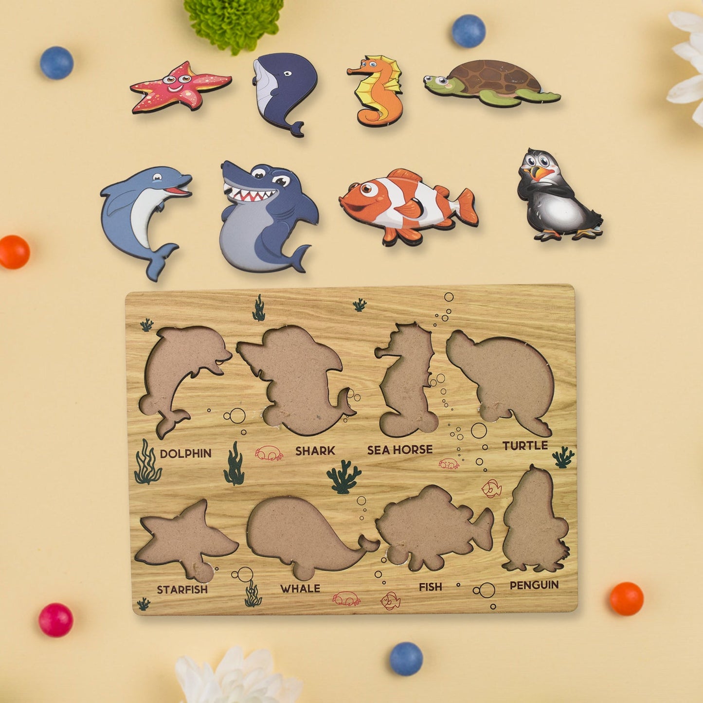 Seawater Animal Wooden Puzzle Learning Educational Board (1 Set) SWASTIK CREATIONS The Trend Point