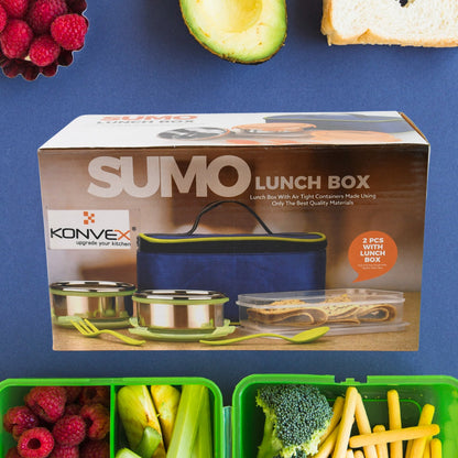 Sumo Lunch Box, with Lunch Bag, Plastic Lunch Box & Plastic Spoon, Fork (2 Pc Set / With Lunch Box)