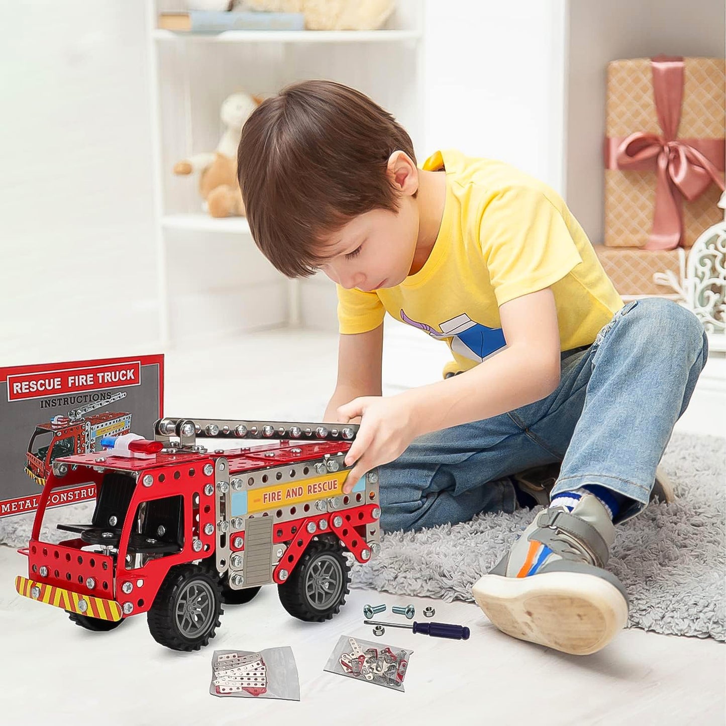 Metal DIY Fire Truck Building Blocks for Kids (Fire Truck / 292pcs of truck tool / 1 Set) SWASTIK CREATIONS The Trend Point