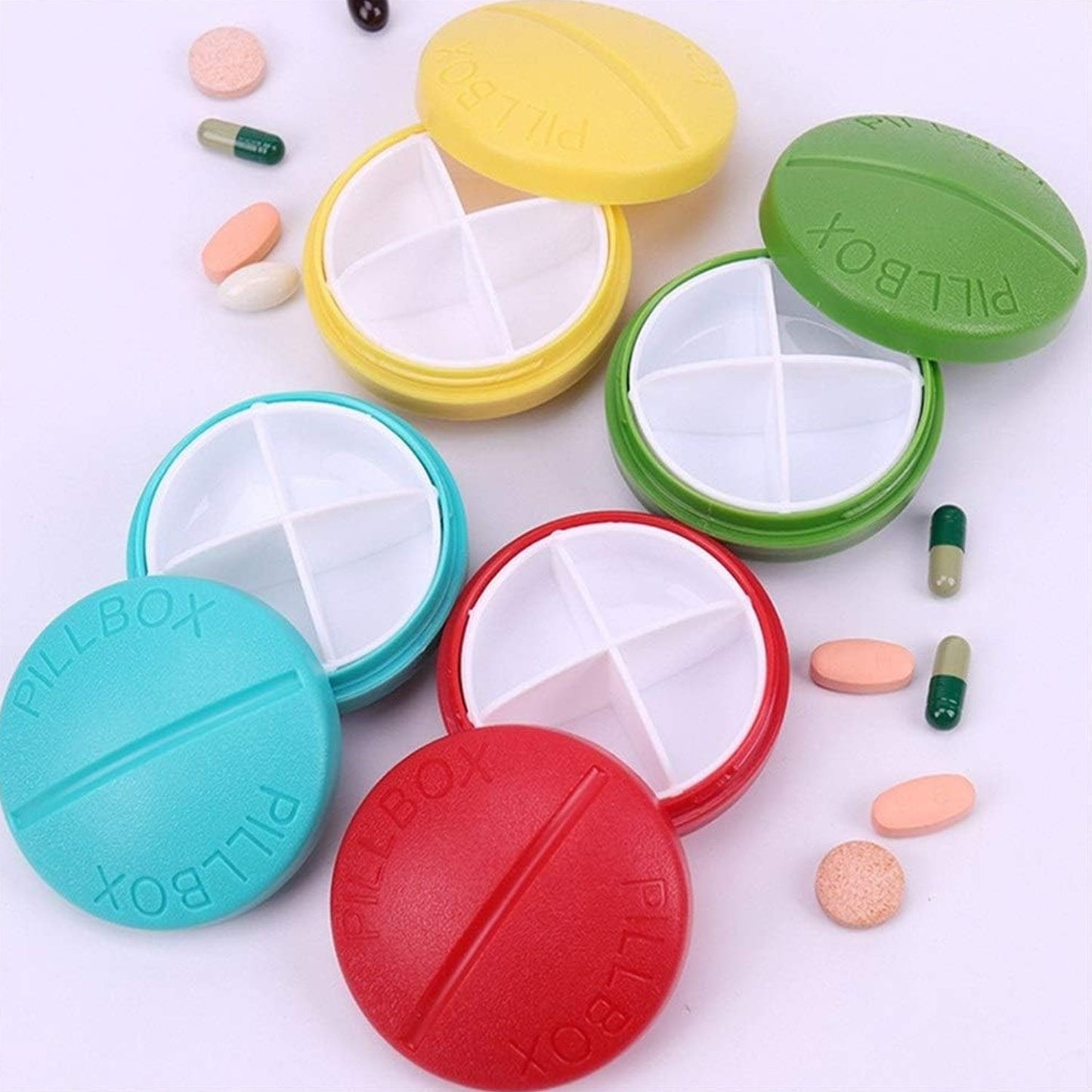 Portable Round Shape 4 Compartments Pill Box (1 Pc / With Brown Box) SWASTIK CREATIONS The Trend Point