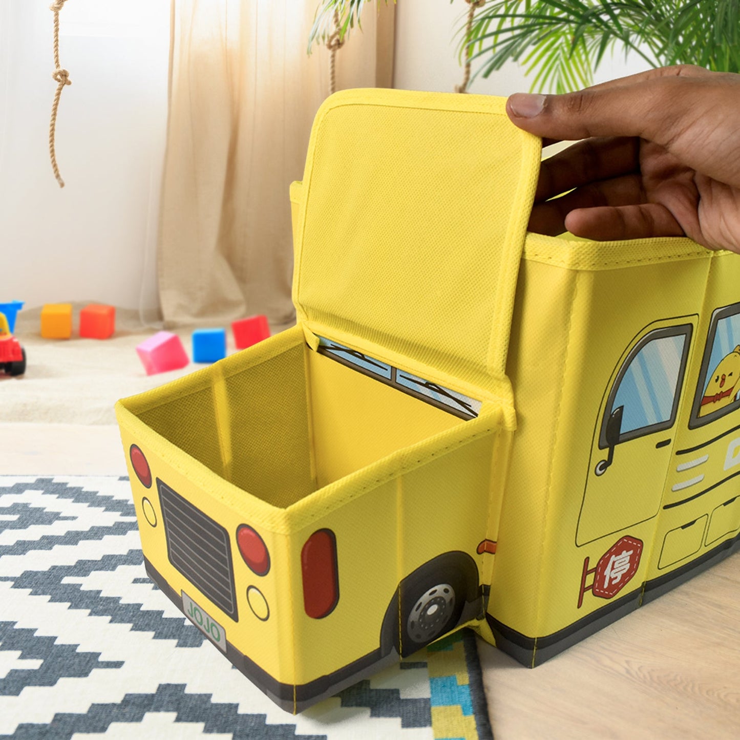 School Bus Shaped Portable Foldable Toy Box Storage with Lid (1 Pc) SWASTIK CREATIONS The Trend Point