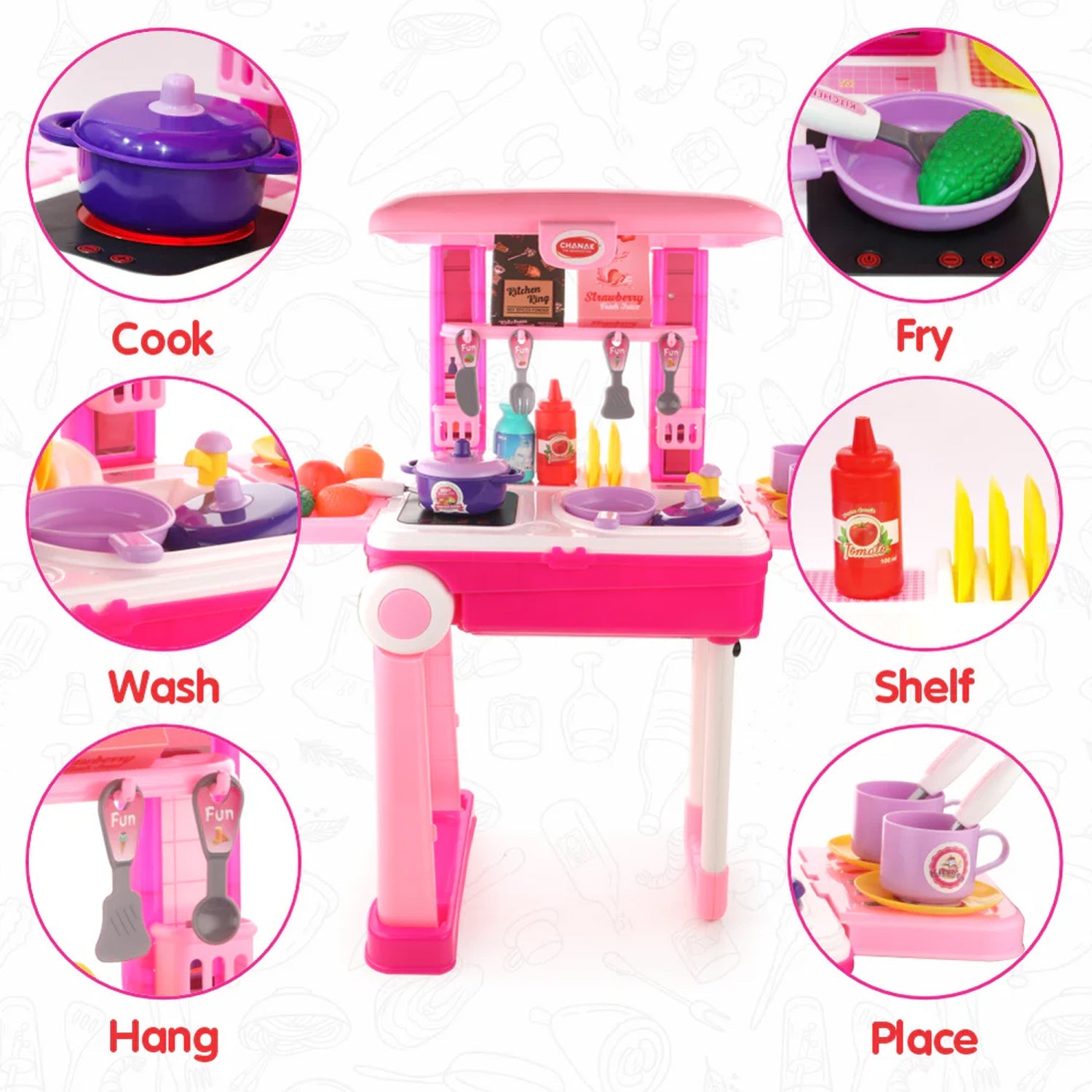 3 in 1 Kitchen Set for Kids, Portable Pretend Play Toys for Kids with Suitcase (1 Set)