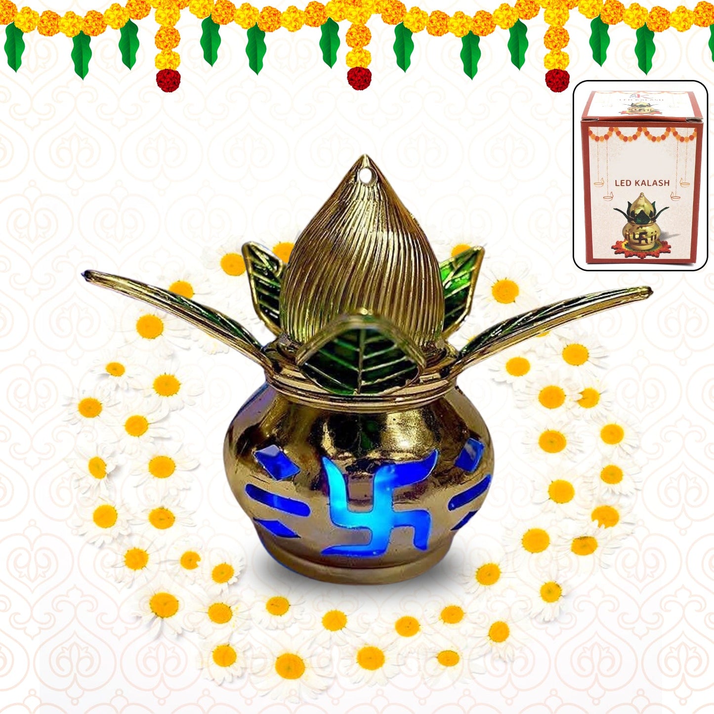 Gold Plated Eco Friendly LED Kalash  for Pooja Mandir SWASTIK CREATIONS The Trend Point