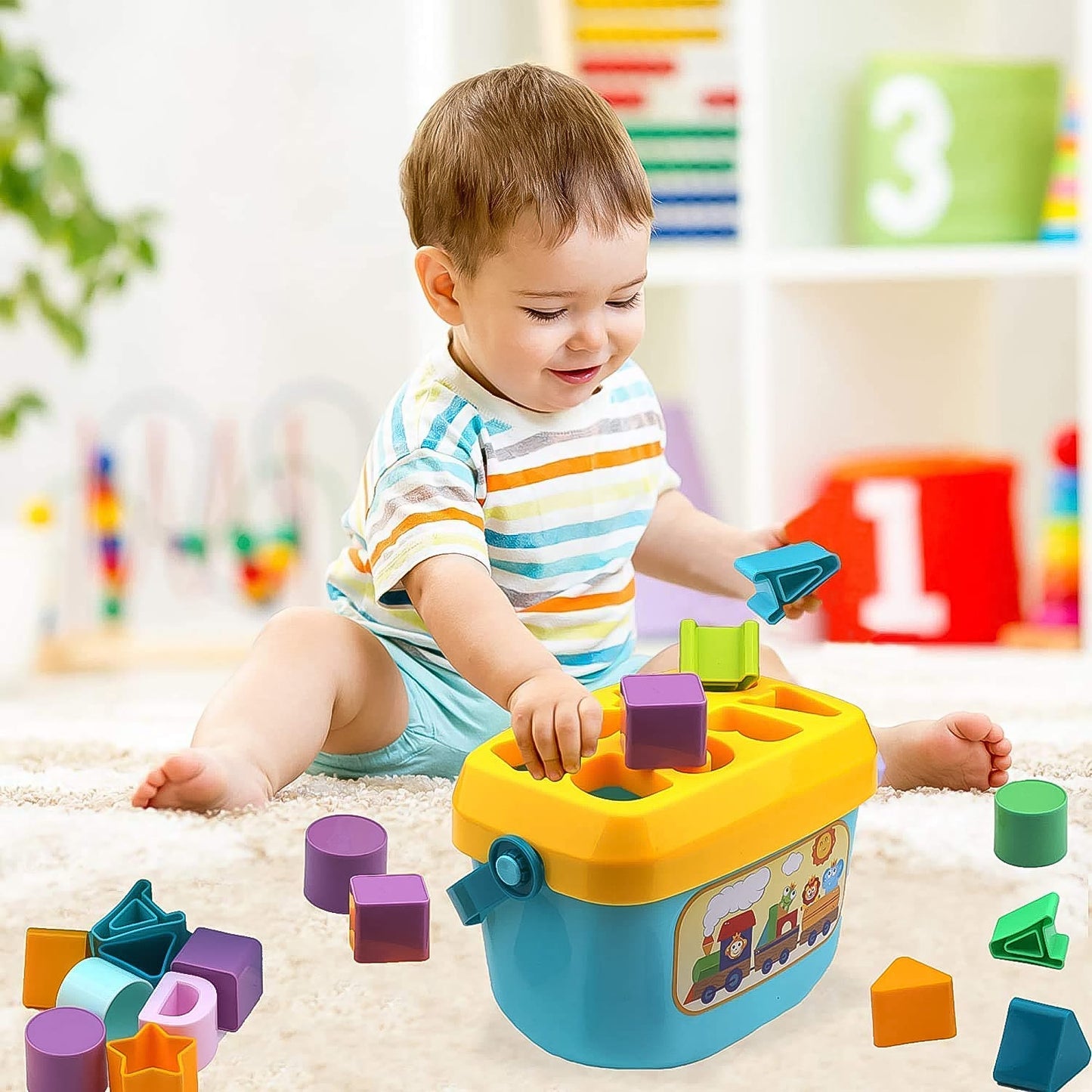 Baby First Block Set for Kids Non-Toxic Abcd Geometric Shape Sorting & Stacking Toy (1 Set) SWASTIK CREATIONS The Trend Point