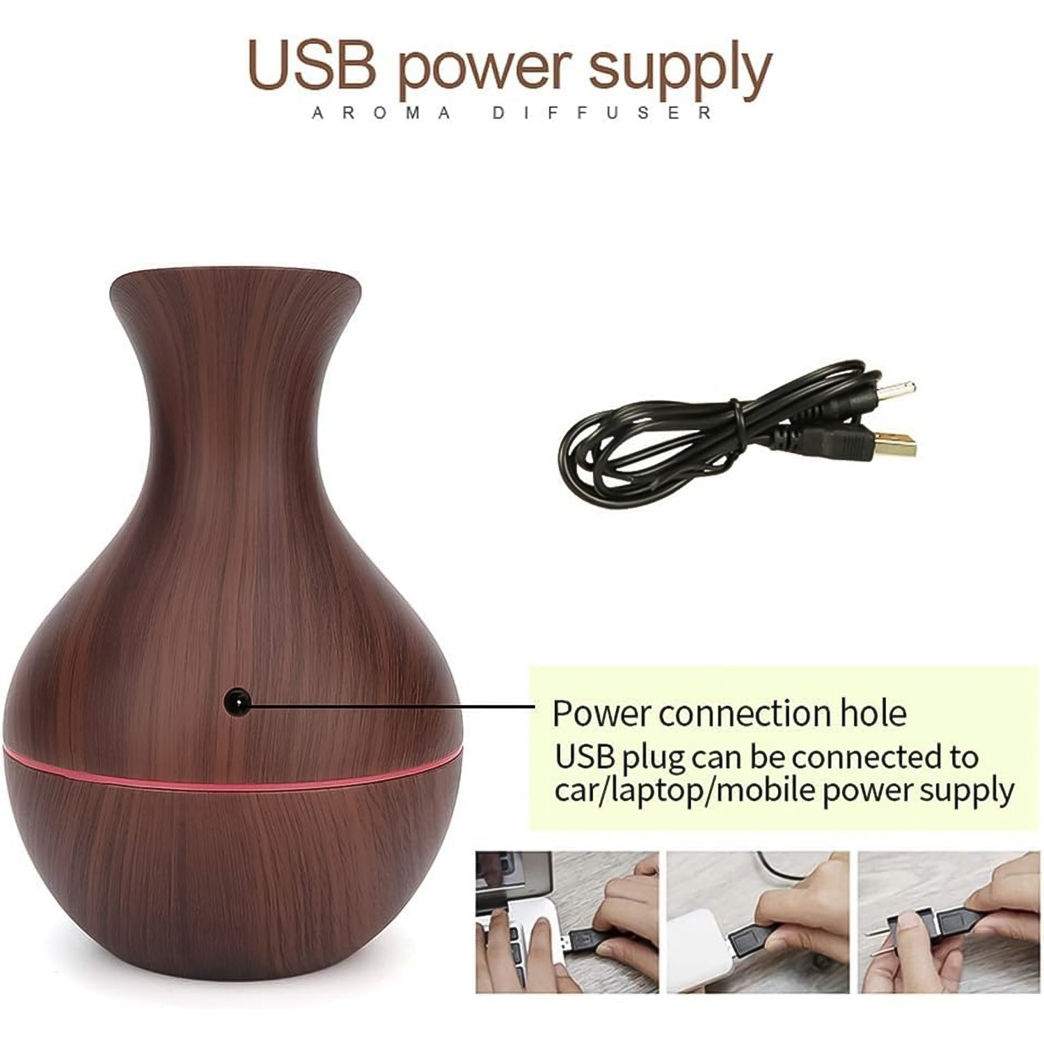 Mini Wooden Vase Pot Diffuser Cool Mist Atomization Humidifier (1 Pc / 130 ML)