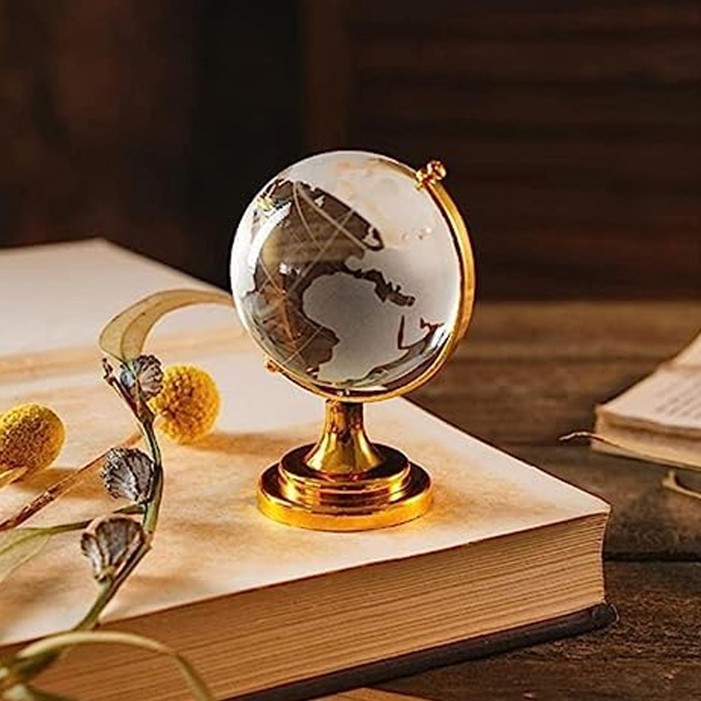 Crystal Globe / World Map 50 mm with Golden Stand (1 Pc) SWASTIK CREATIONS The Trend Point