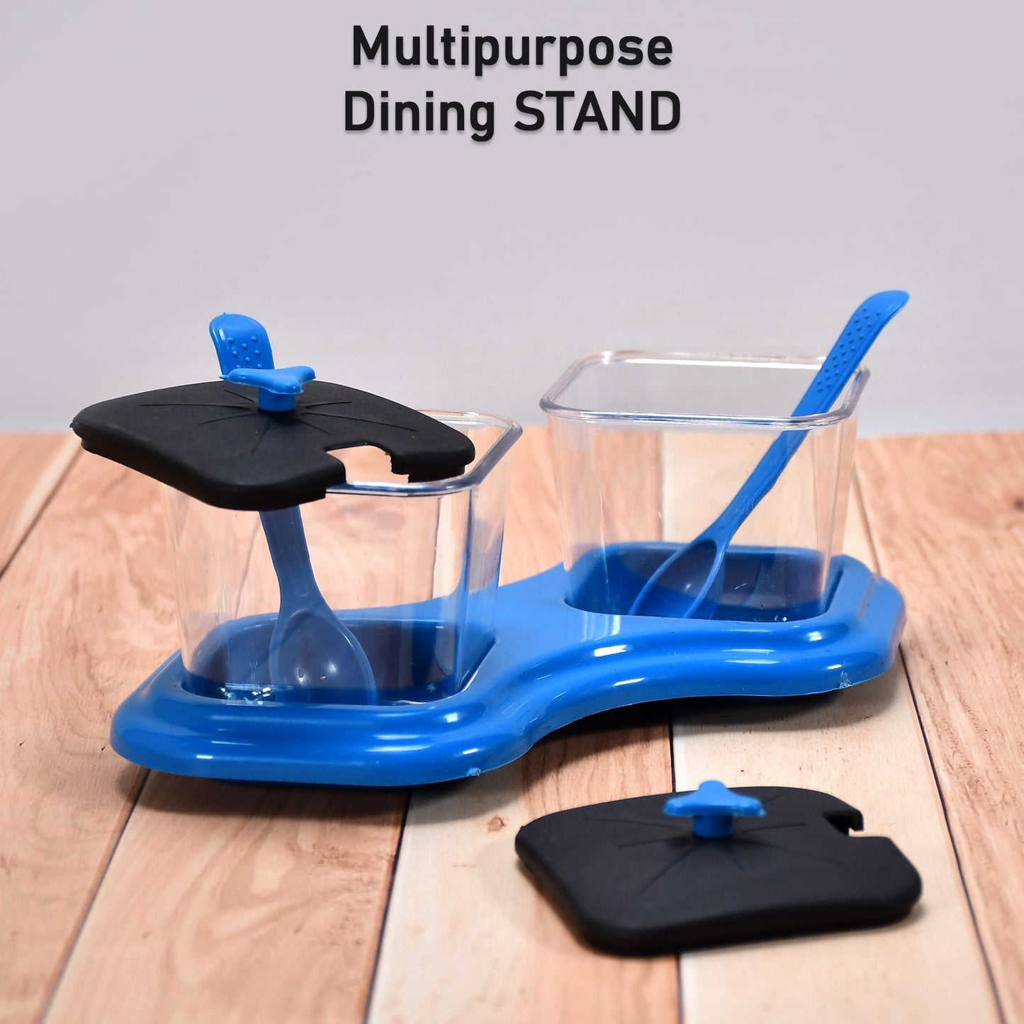 0148 Dining Table Stand 2 Pcs Pickle Jar Spice Tray Spoons Virgin Plastic Kitchen Storage Container Serving Salt Pepper Sauces Chutney Masala Mukhwas Aachar DeoDap SWASTIK CREATIONS The Trend Point