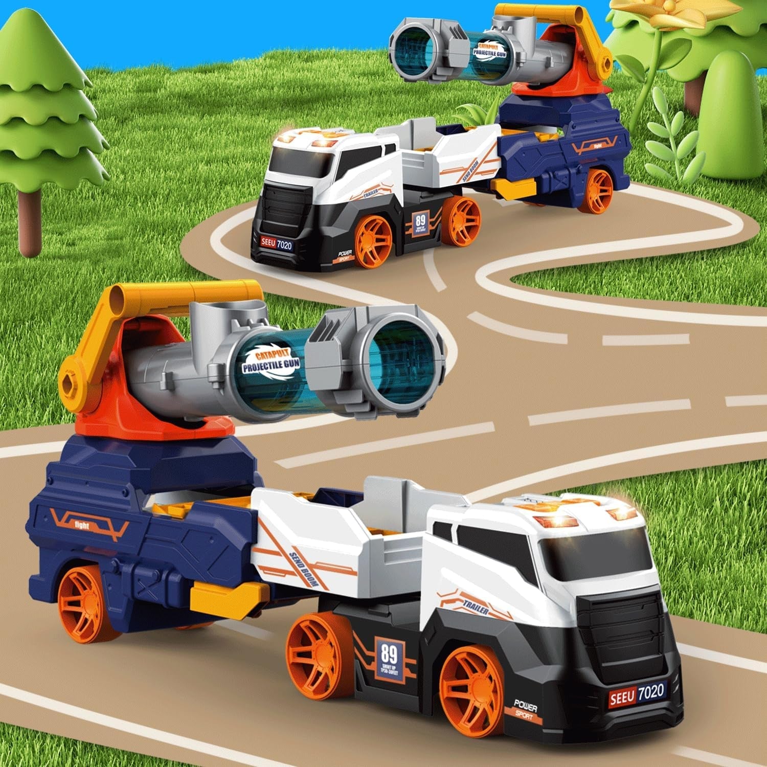 Large Truck Toys Include 2 Racing Cars+4 Ball, with Light & Sounds (Battery Not Included)