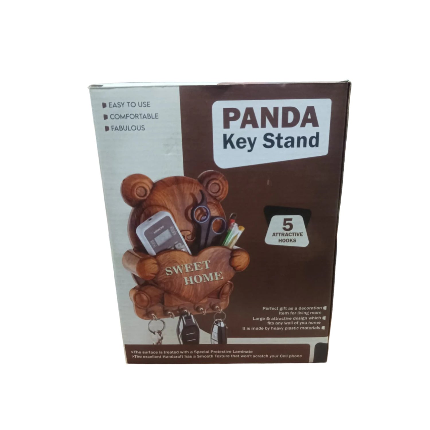 Cute Plastic Panda Key Holder, Wall Key Rack with 5 Hooks (1 Pc)