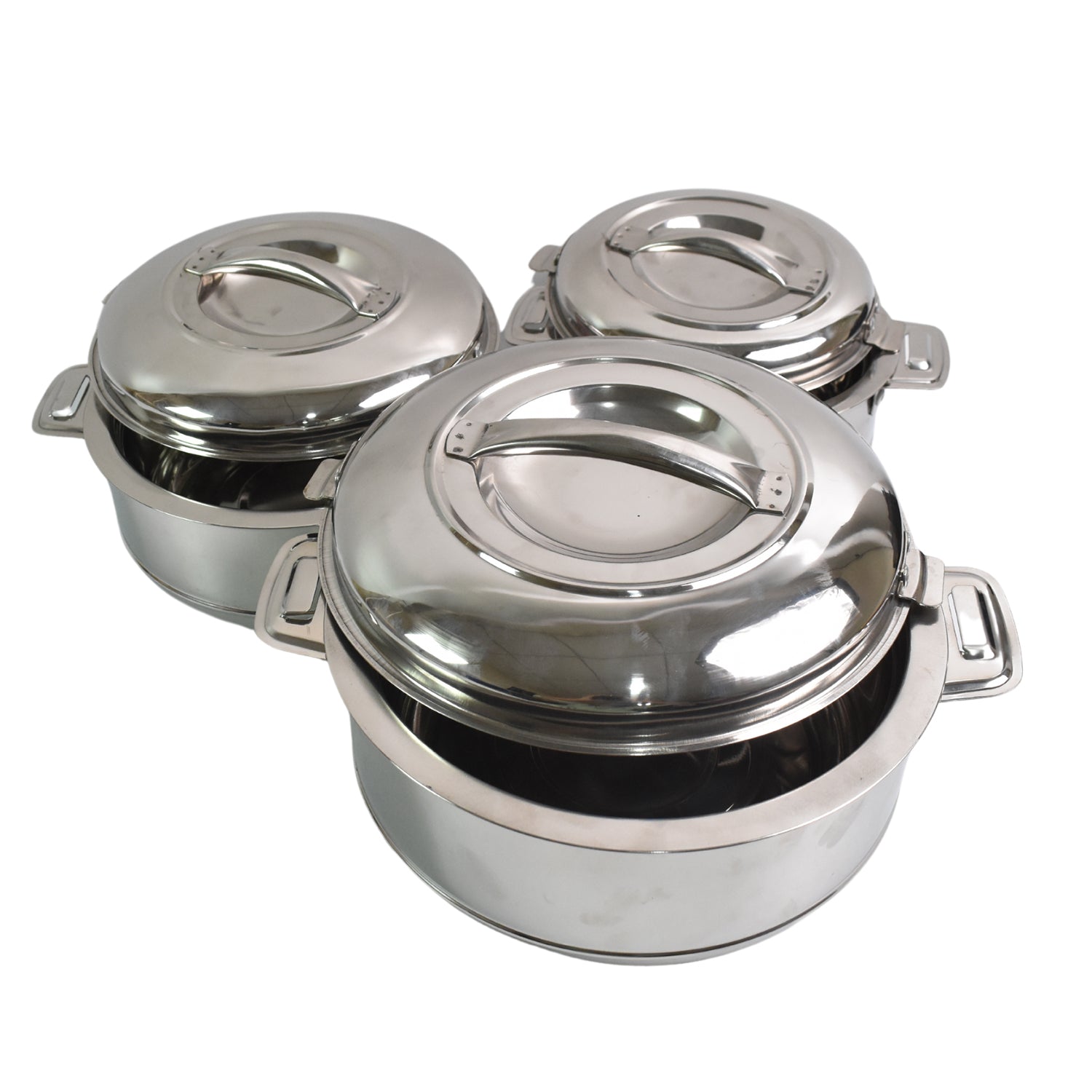 Royal Unique Hot Pot Stainless Steel Insulated Serving Casserole with Lid & Handle (3 pcs Set)