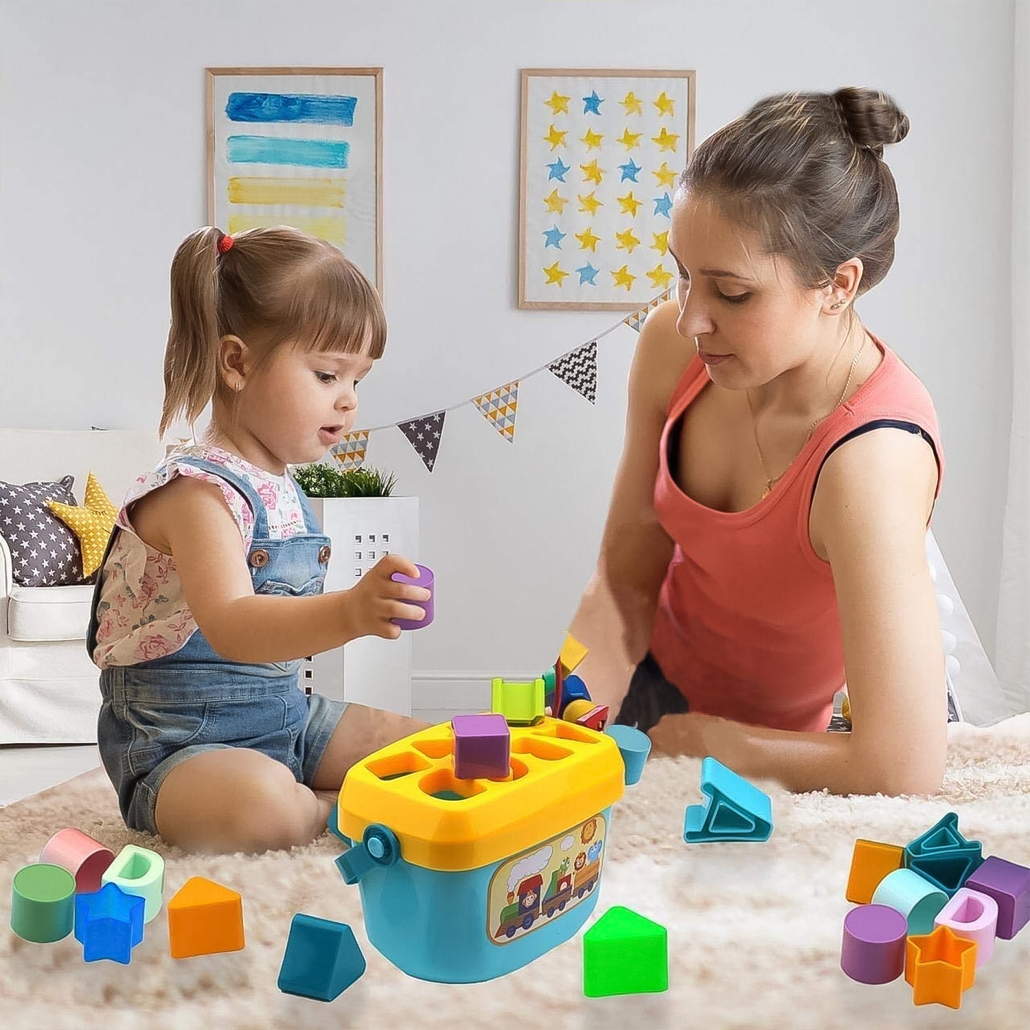 Baby First Block Set for Kids Non-Toxic Abcd Geometric Shape Sorting & Stacking Toy (1 Set)