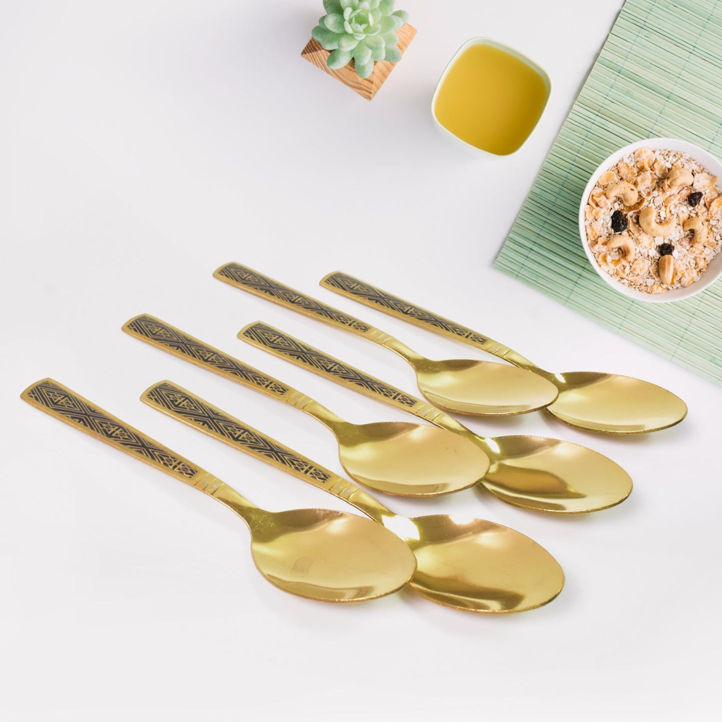 Premium Luxurious Stainless Steel Coated Spoons (6 Pcs Set / Golden) SWASTIK CREATIONS The Trend Point