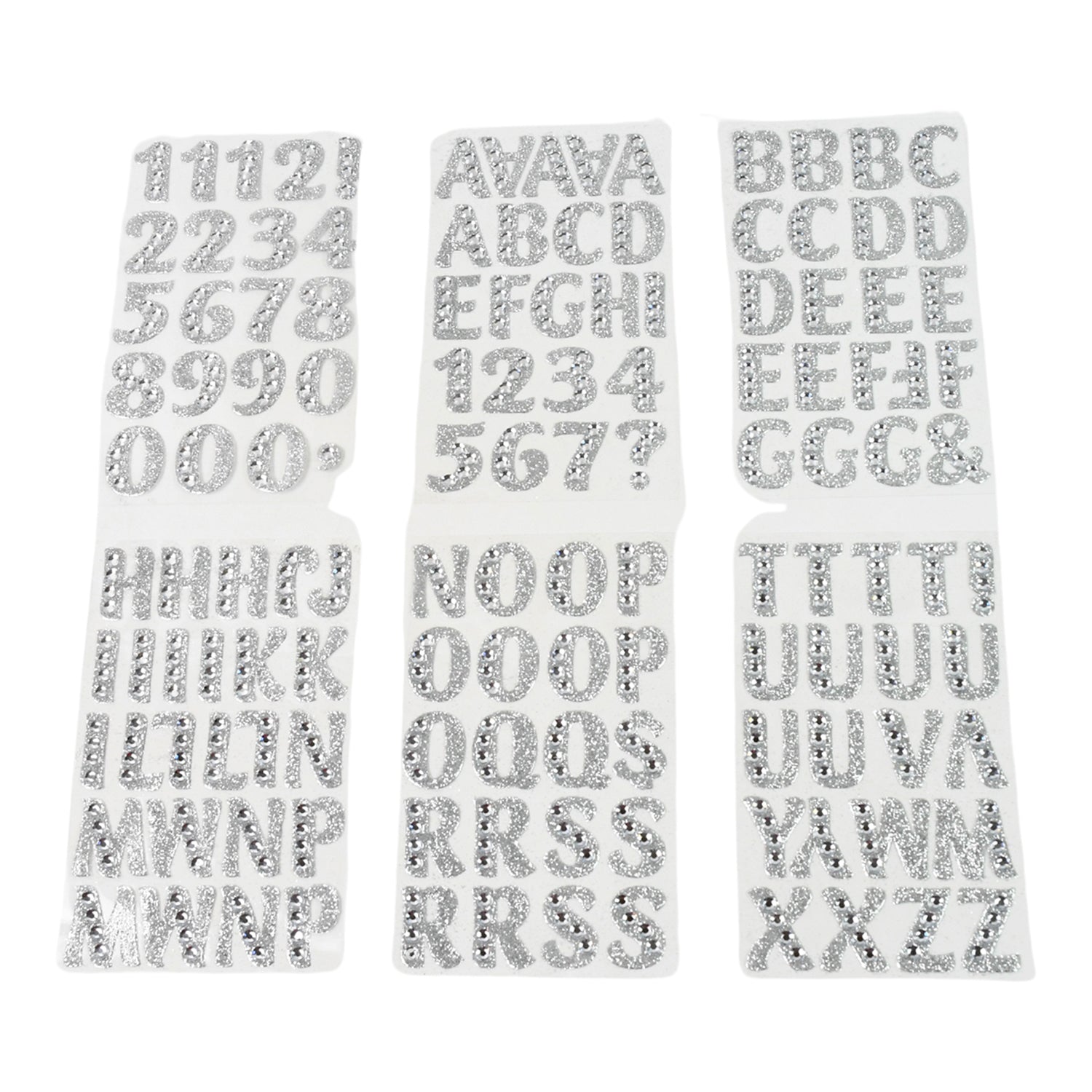 Silver Gem Letter & Numbers Stickers 1 Inch Letters, 130 Count (Pack of 6 Sheets)