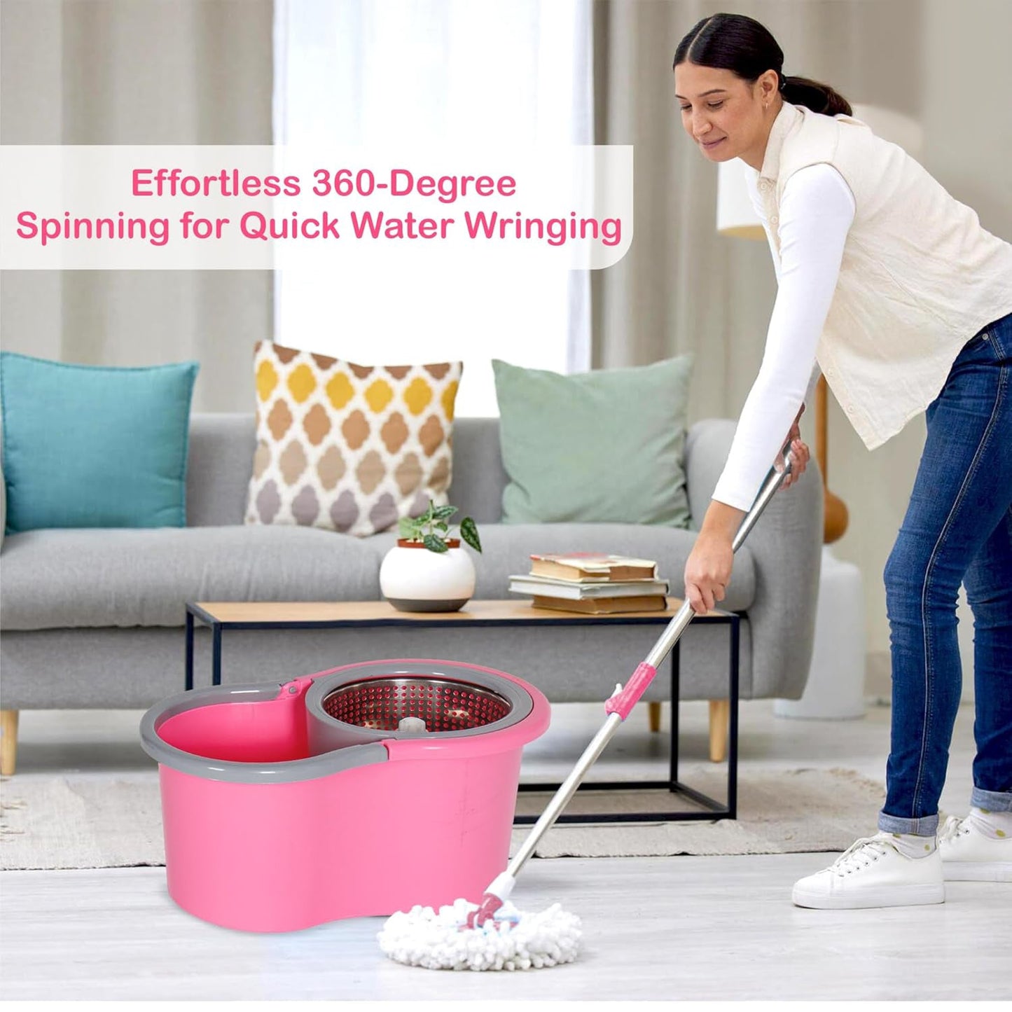 Easy Cleaning Mop with Bucket, for Floor Cleaning, 360° Spin Floor Cleaning (1 Set / Mix Color) SWASTIK CREATIONS The Trend Point