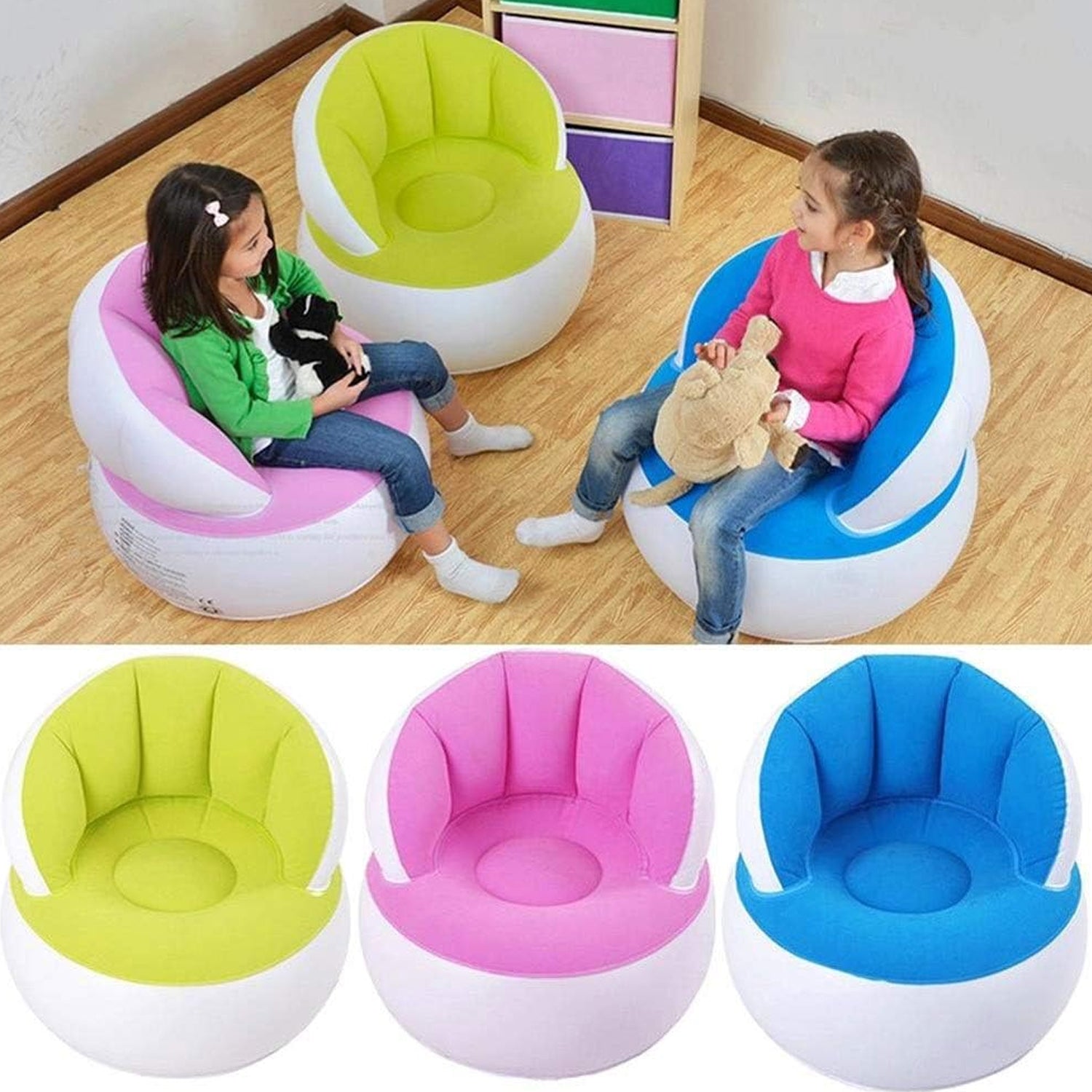 Kids inflatable sofa chair with backrest & Foot Air Pump with Hose (1 Set / 85x74 Cm Approx)