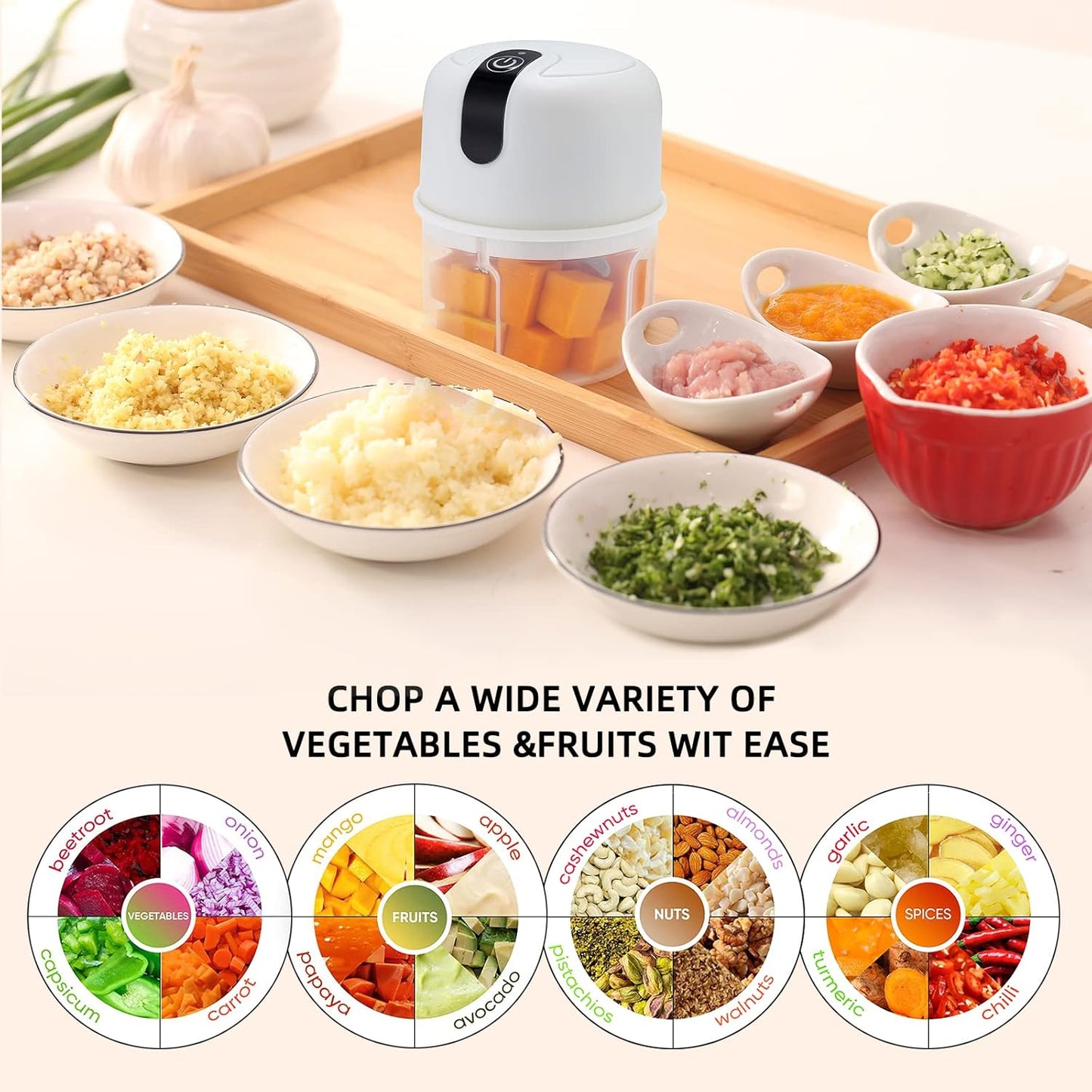 Wireless USB Rechargeable Mini Electric Garlic Machine / Chopper 3 Blades (250Ml) SWASTIK CREATIONS The Trend Point