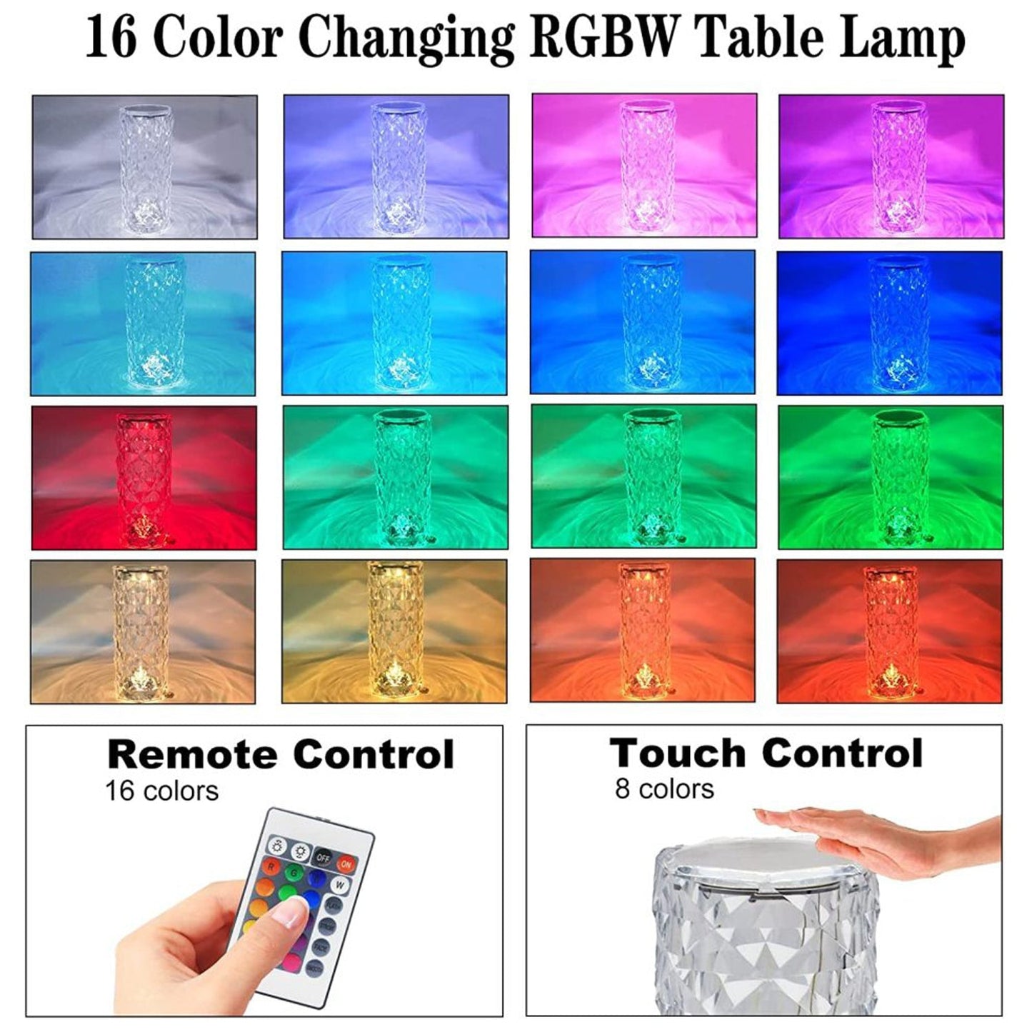 Crystal Touch Night Light (16 Colors) - Rose Diamond Table Lamp with Remote Control, USB Table Lamp, Romantic Date Lighting Decor for Festival, Bedroom, Dining Room SWASTIK CREATIONS The Trend Point