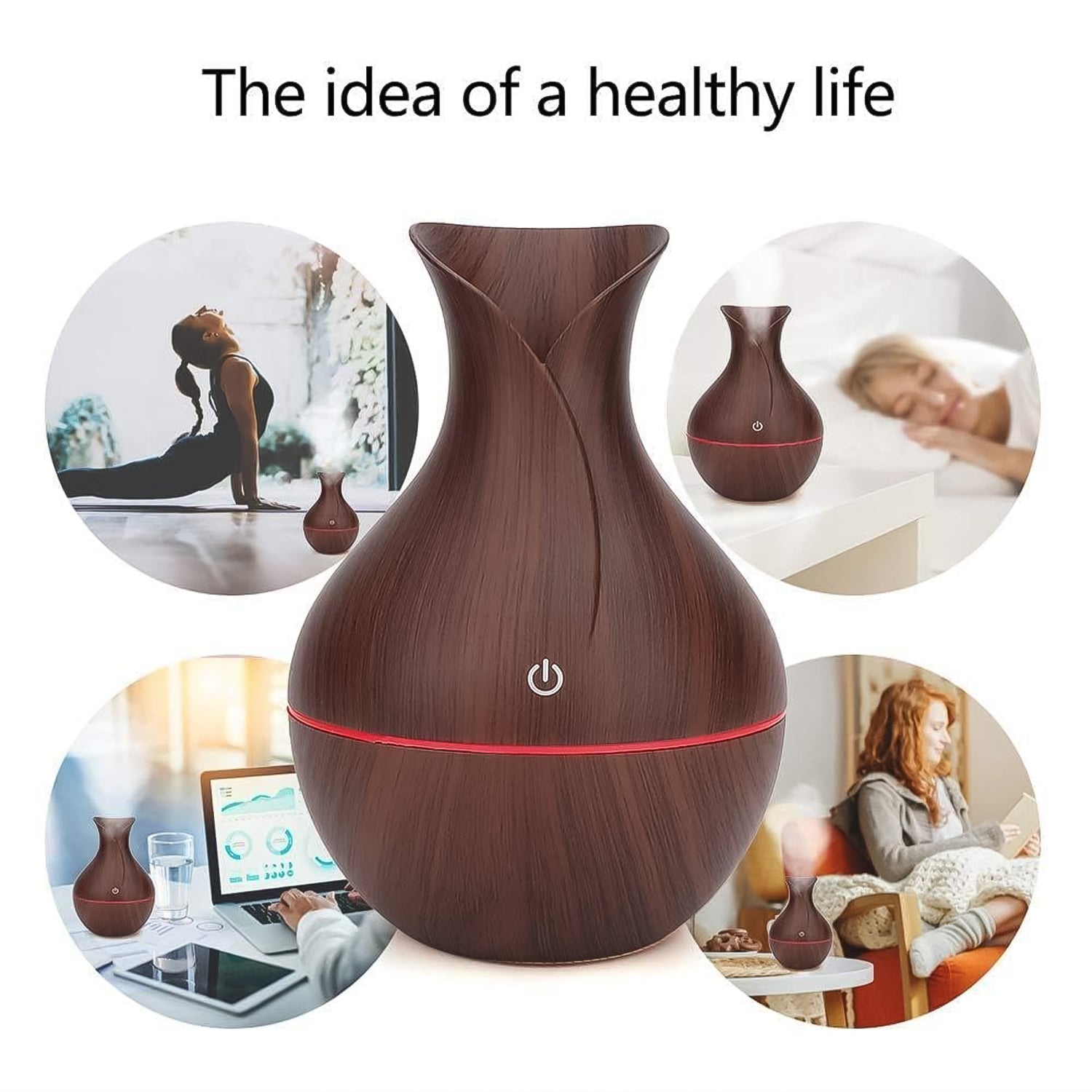 Mini Wooden Vase Pot Diffuser Cool Mist Atomization Humidifier (1 Pc / 130 ML)