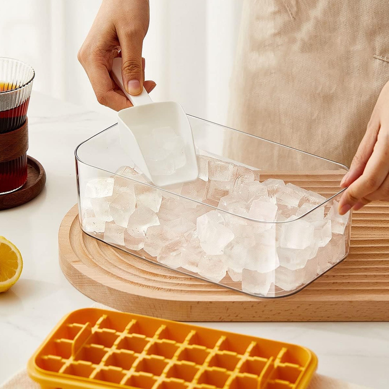 Ice Cube Tray with Lid 32 Grid, Storage Box Kitchen Bar Tool (1 Pc)