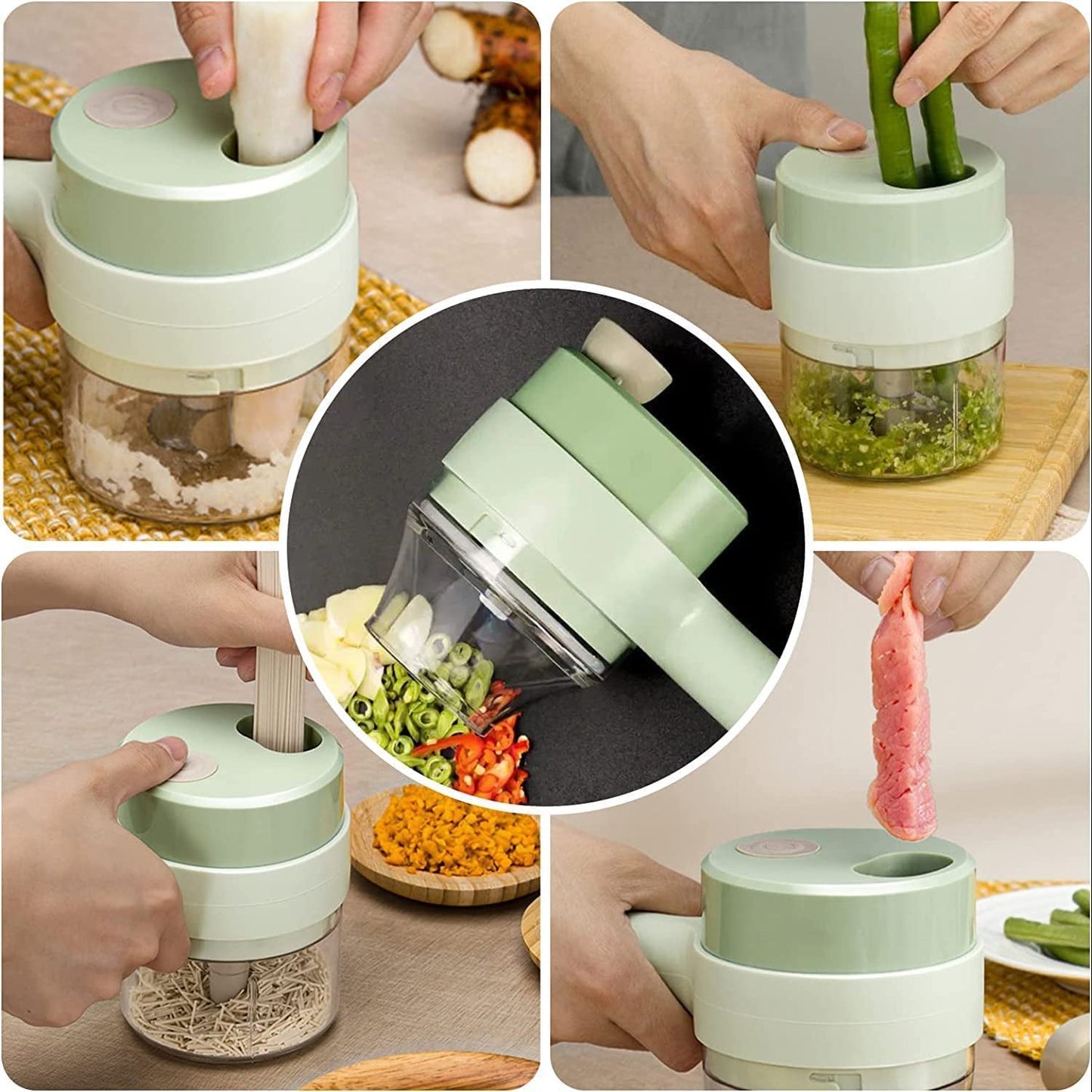 0142 4 in 1 Electric Handheld Cooking Hammer Vegetable Cutter Set Electric Food Chopper Multifunction Vegetable Fruit Slicer DeoDap SWASTIK CREATIONS The Trend Point