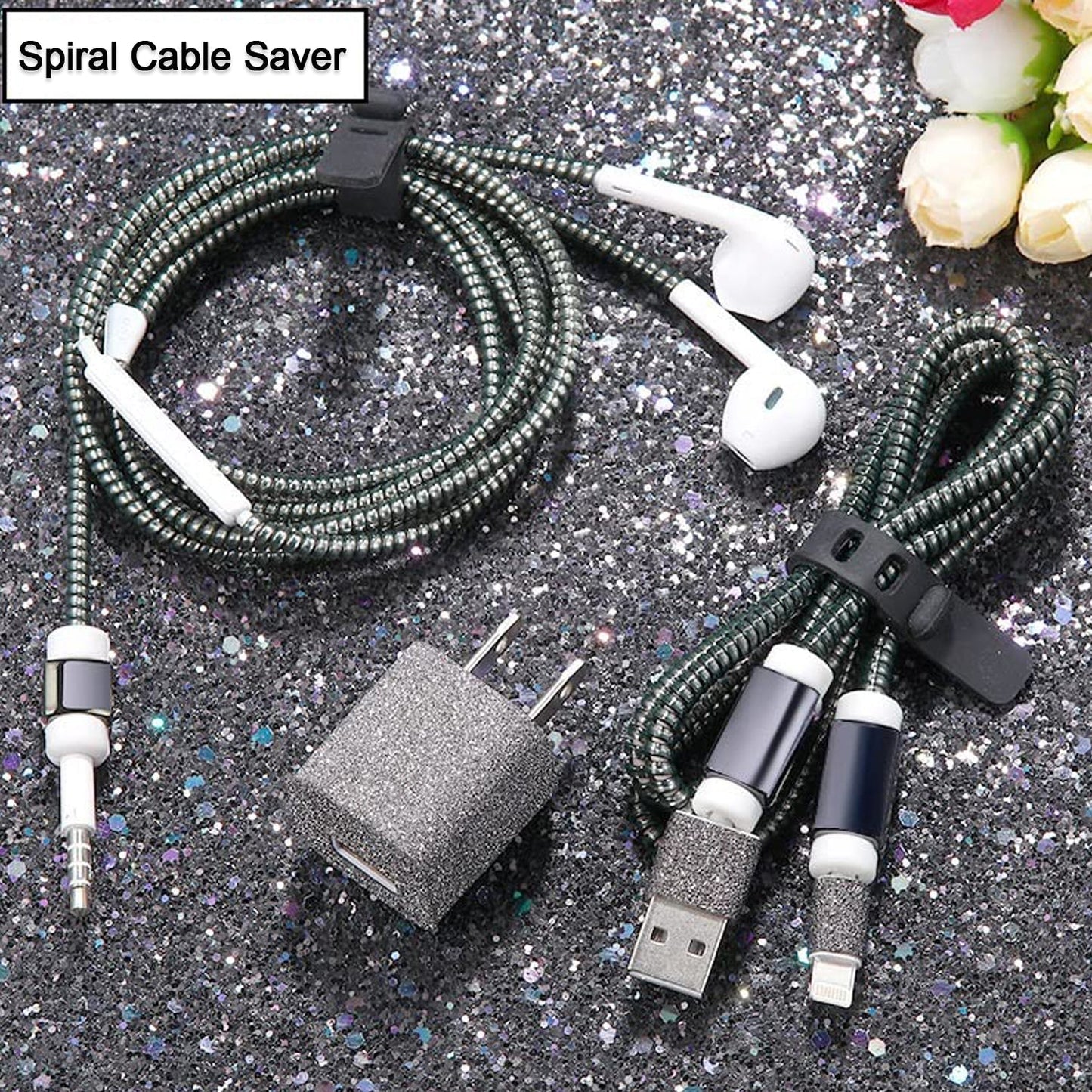 Metallic Finish Cable Spiral Protector / Wire Repair / Pet Cord Protector / Headphone Saver, Cable Wrap / Cover for Mac Charging Cable SWASTIK CREATIONS The Trend Point