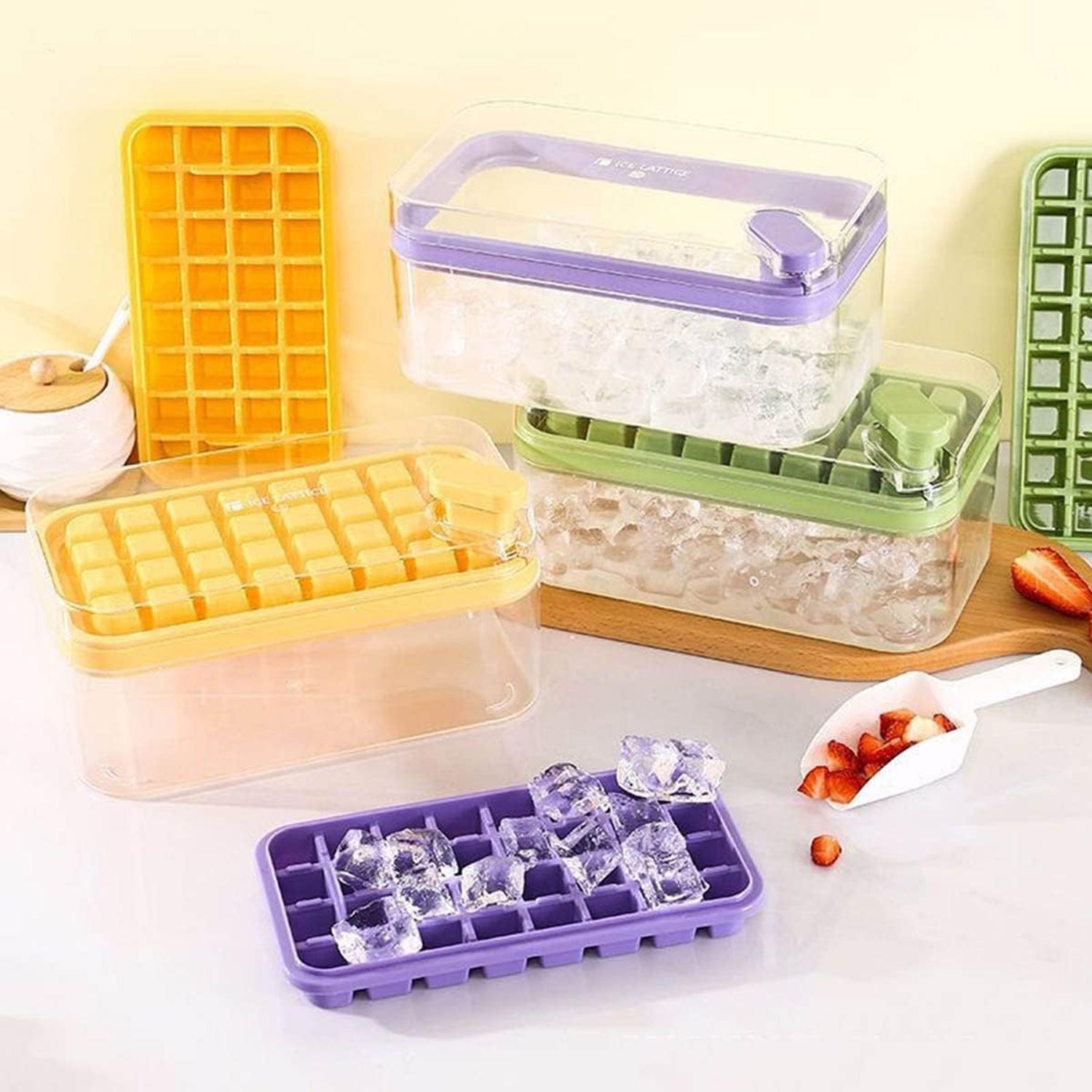 Ice Cube Tray with Lid 32 Grid, Storage Box Kitchen Bar Tool (1 Pc)