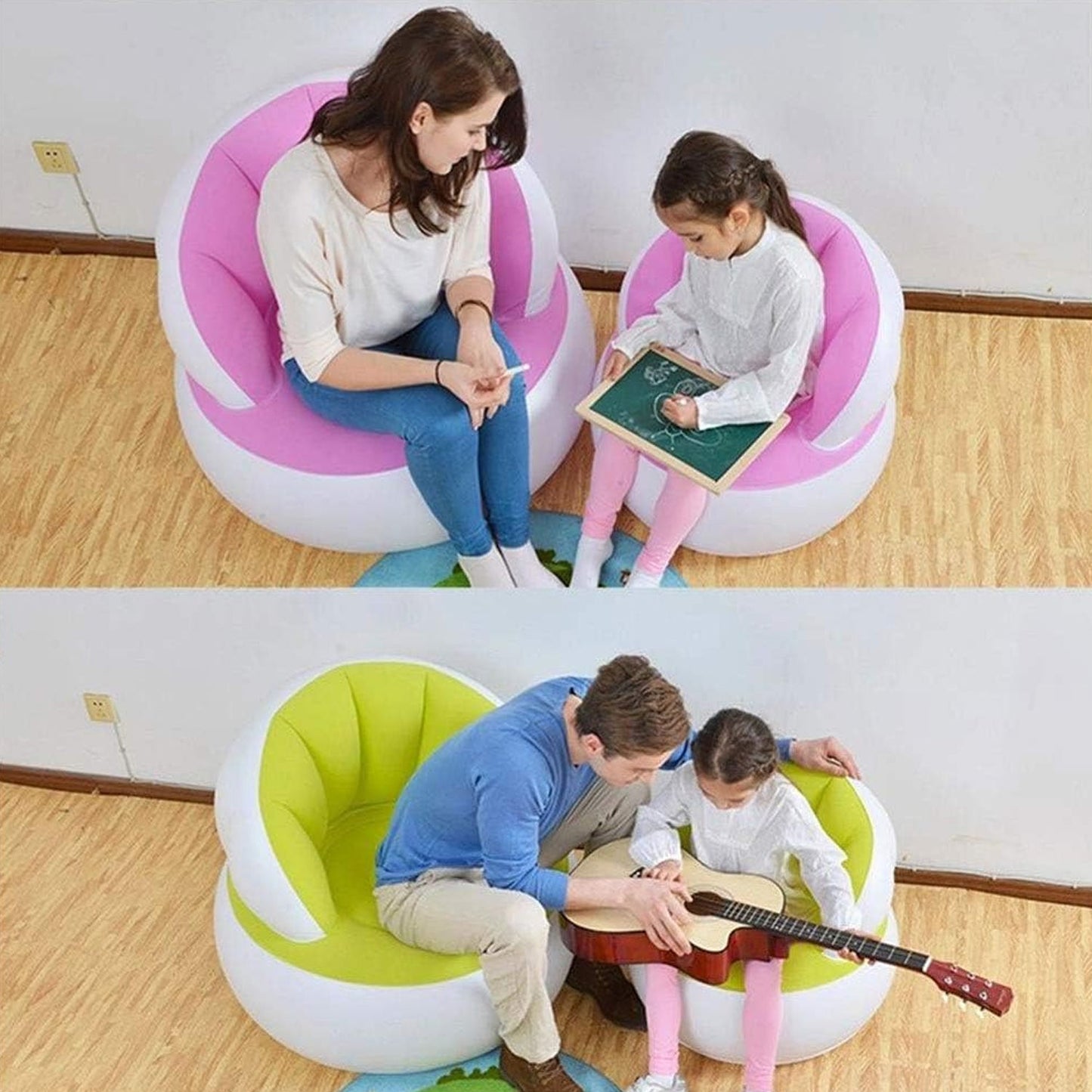 Kids inflatable sofa chair with backrest & Foot Air Pump with Hose (1 Set / 85x74 Cm Approx) SWASTIK CREATIONS The Trend Point