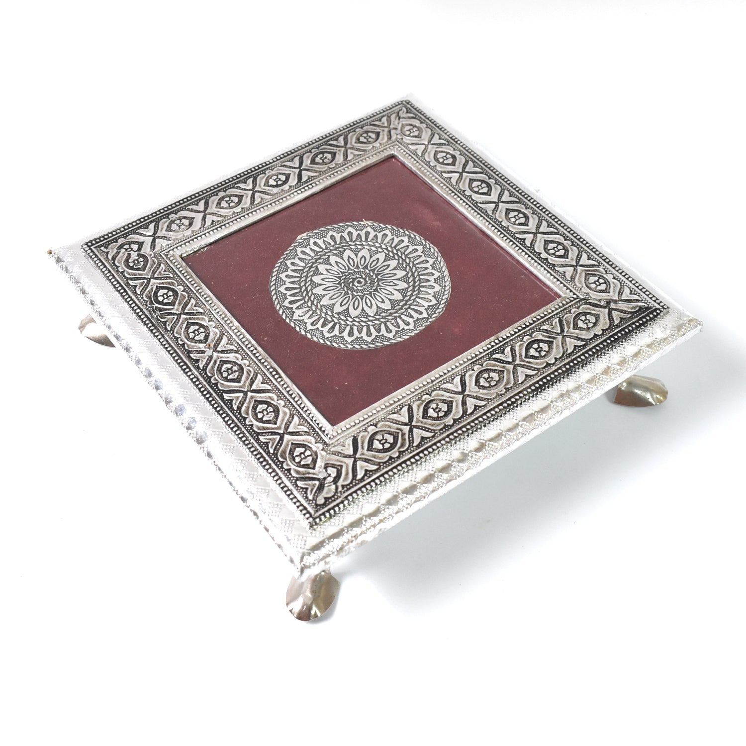 Silver - Square Pooja Chowki Patla / Bajot (20×20 CM / 1 Pc)