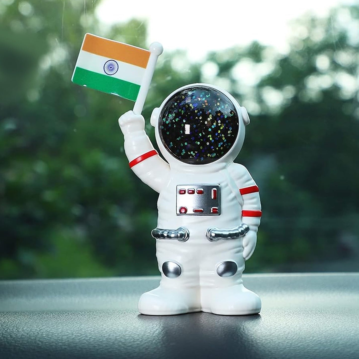 Solar Power Astronaut Ornament Moving Hand with Indian Flag (1 Pc) SWASTIK CREATIONS The Trend Point