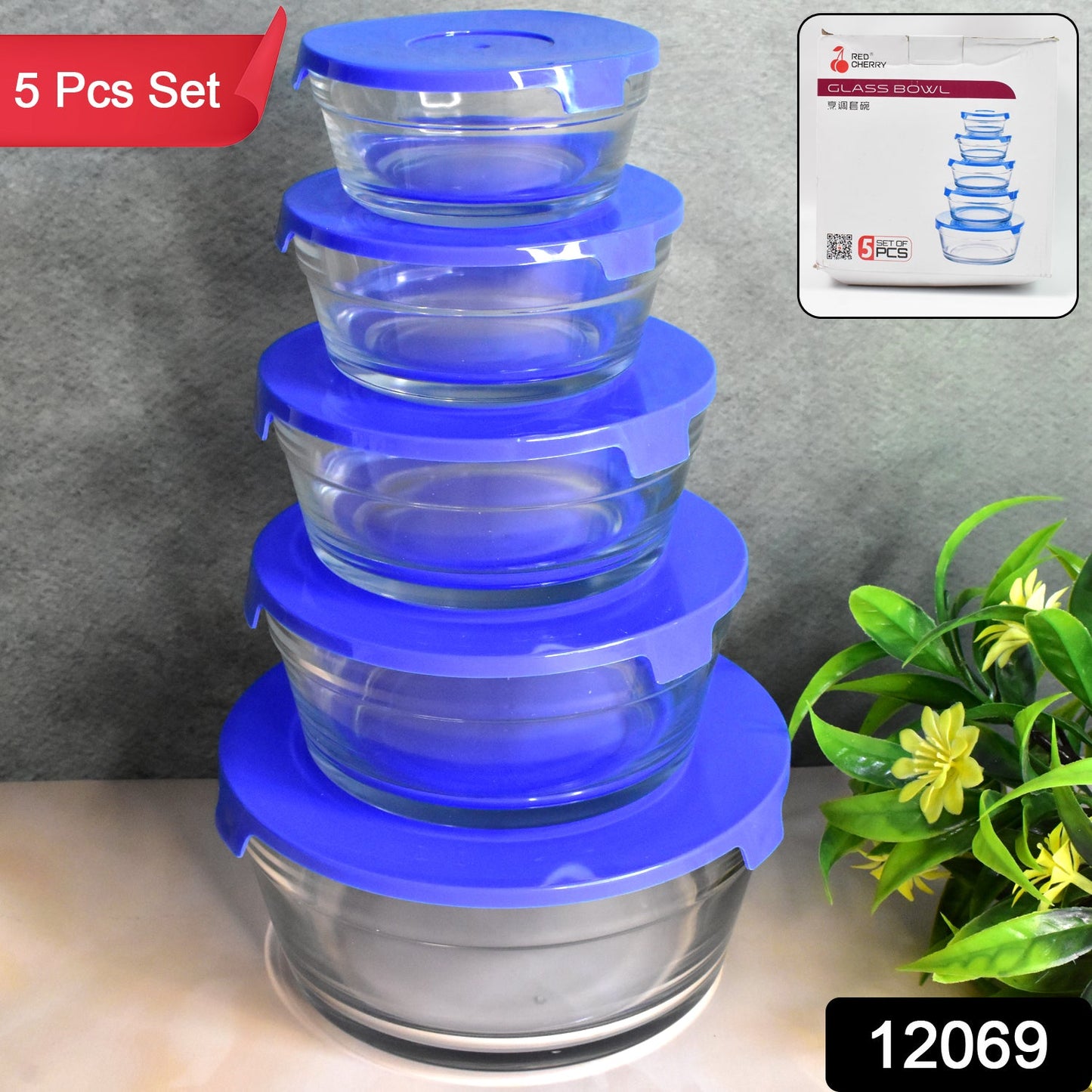 Modern Glass Bowl Set Mixing / Storage Bowls with Lids (5 Pcs Set) SWASTIK CREATIONS The Trend Point