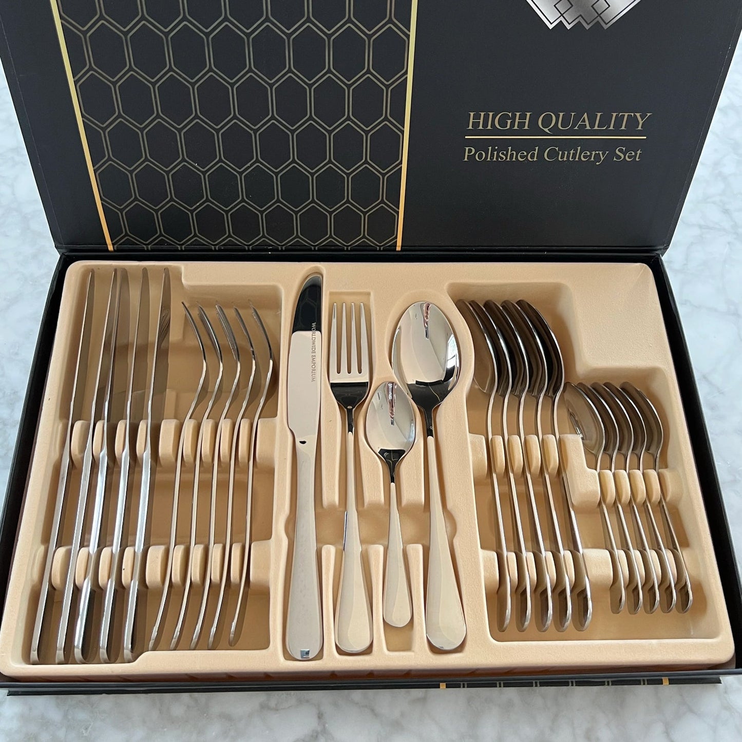 Premium Silver Daily Use Cutlery Set Stainless Steel Luxury Combo Set of 24 SWASTIK CREATIONS The Trend Point