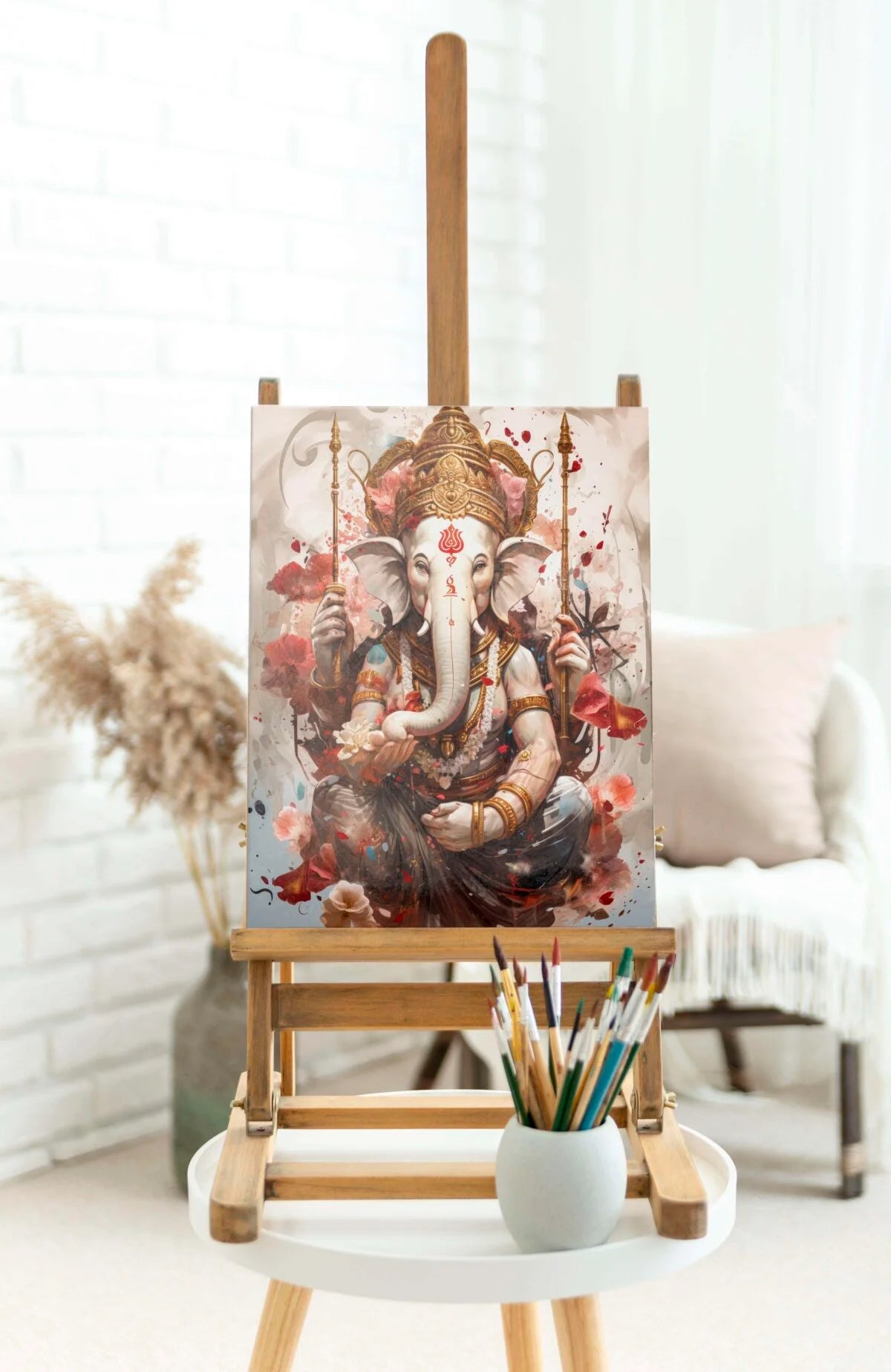 CH-GN4 Lord Ganesh Canvas Paintings For Wall Decoration For Living Room Bedroom Home Office & Hotels SWASTIK CREATIONS The Trend Point