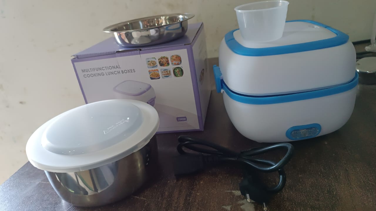 Electric Lunch Box, 3 In 1 Food Heater / Cooker / Steamer with Stainless Steel Bowls (1 Set) SWASTIK CREATIONS The Trend Point