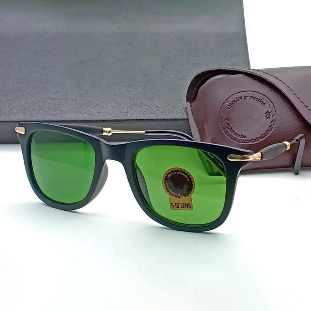 Green Enigte Square Sunglasses (SUN-RN-2148-GRN1GLD-M) SWASTIK CREATIONS The Trend Point