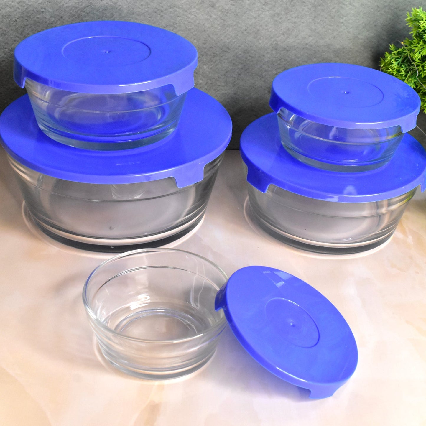 Modern Glass Bowl Set Mixing / Storage Bowls with Lids (5 Pcs Set) SWASTIK CREATIONS The Trend Point