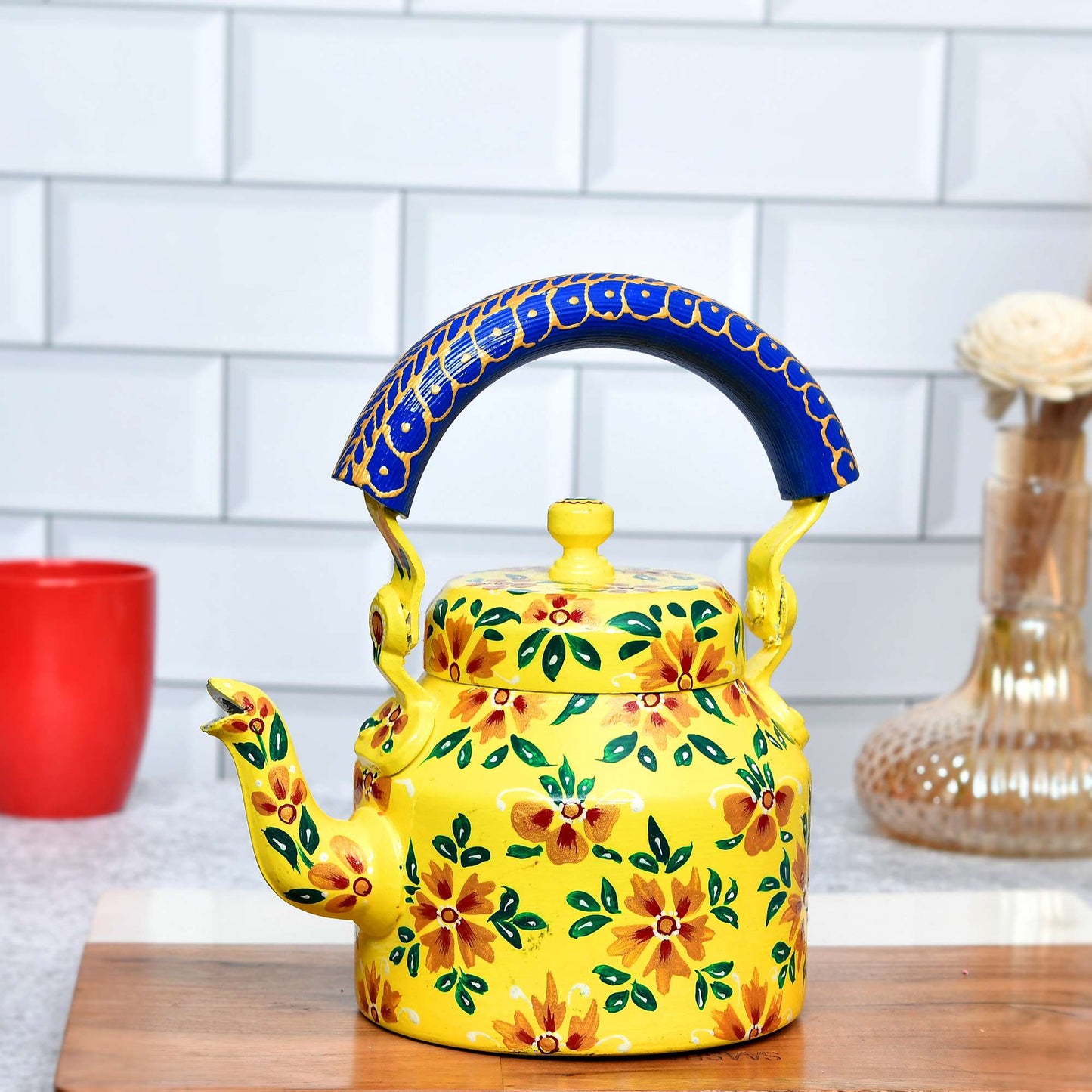 Hand-Painted Aluminium Tea Kettle – 750 ml for kitchen décor Home Décor , Tea Party , Serving - (KT2) SWASTIK CREATIONS The Trend Point