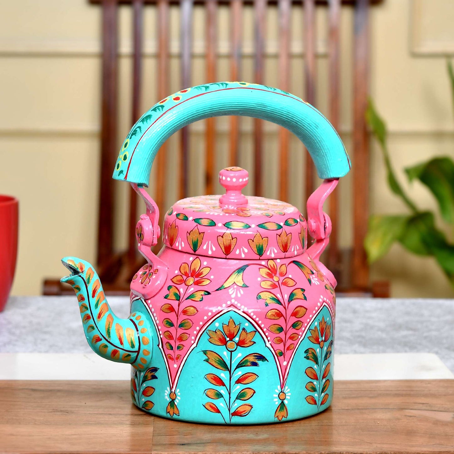 Hand-Painted Aluminium Tea Kettle – 750 ml for kitchen décor Home Décor , Tea Party , Serving - (KT3) SWASTIK CREATIONS The Trend Point