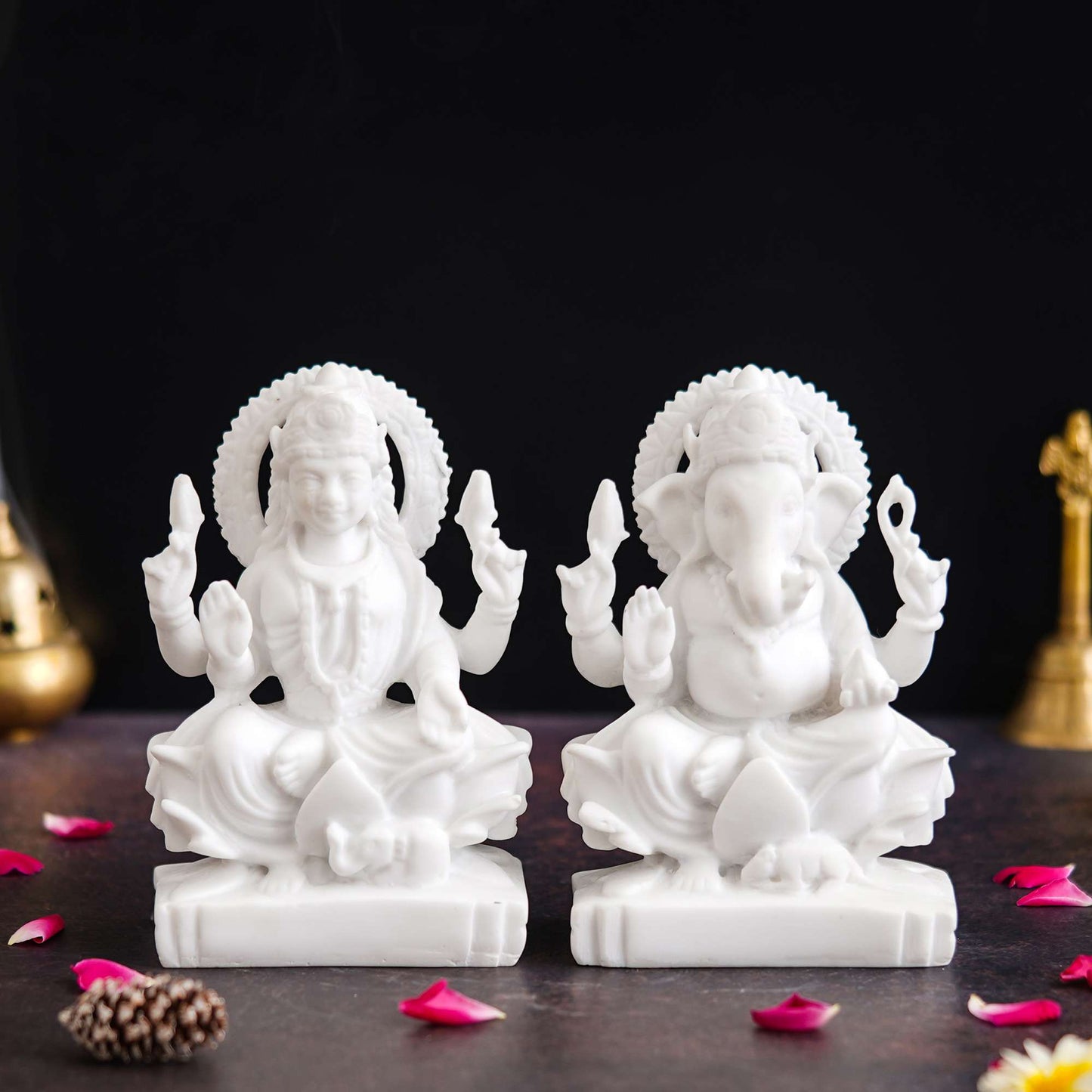 Laxmi Ganesha Idol Marble Murti For Puja Home Diwali Decoration Gifts (NMB-GS1) SWASTIK CREATIONS The Trend Point