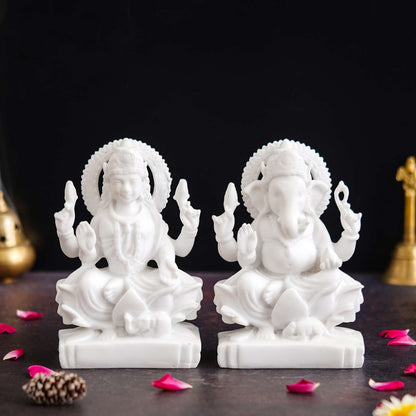 Laxmi Ganesha Idol Marble Murti For Puja Home Diwali Decoration Gifts (NMB-GS1)