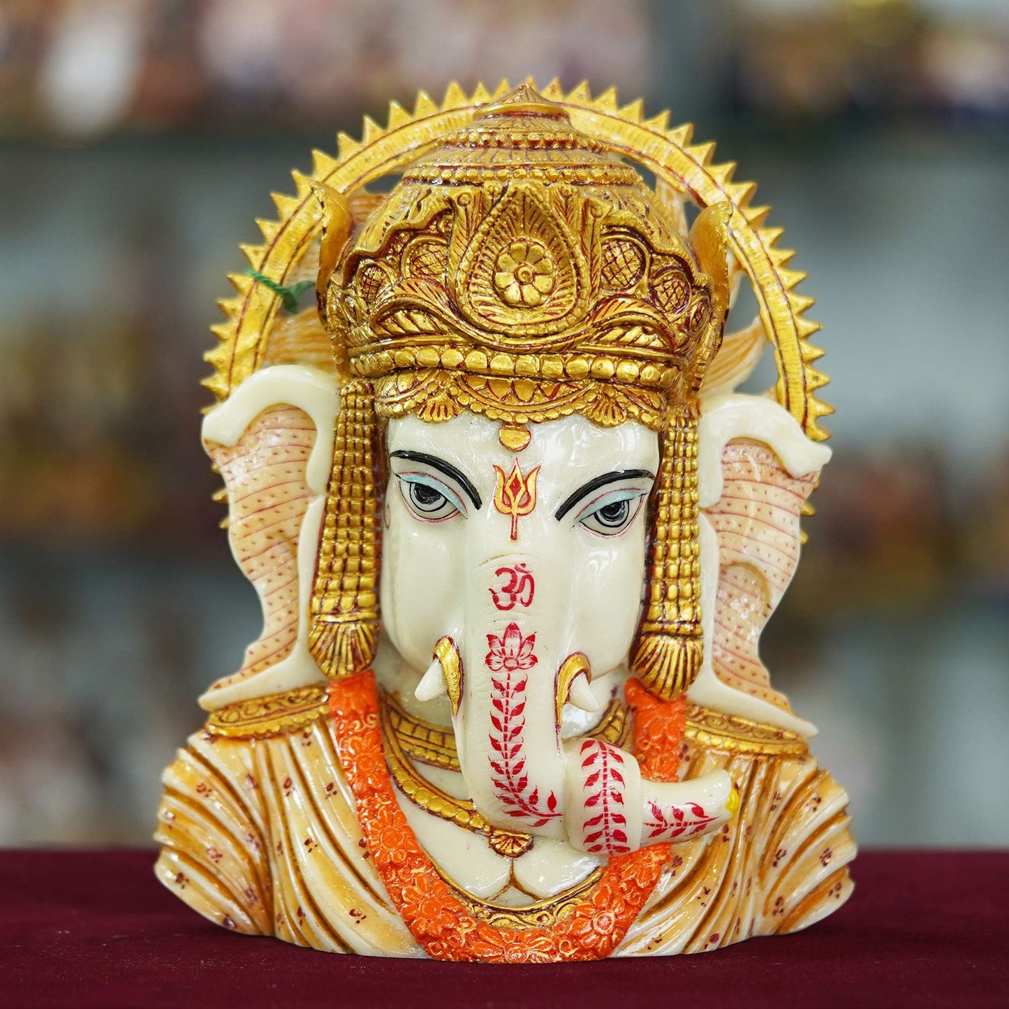 Marble Dust Ganesha Ji Face Statue Sitting on a Table (MG-4) SWASTIK CREATIONS The Trend Point