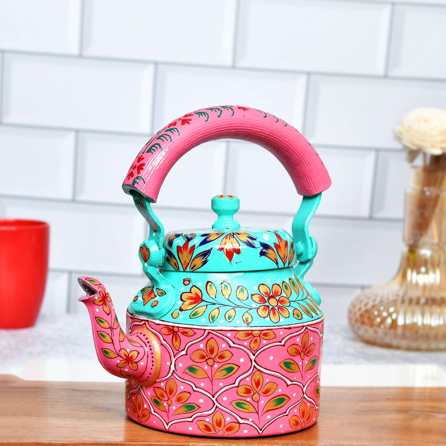 Hand-Painted Aluminium Tea Kettle – 750 ml for kitchen décor Home Décor , Tea Party , Serving - (KT1) SWASTIK CREATIONS The Trend Point