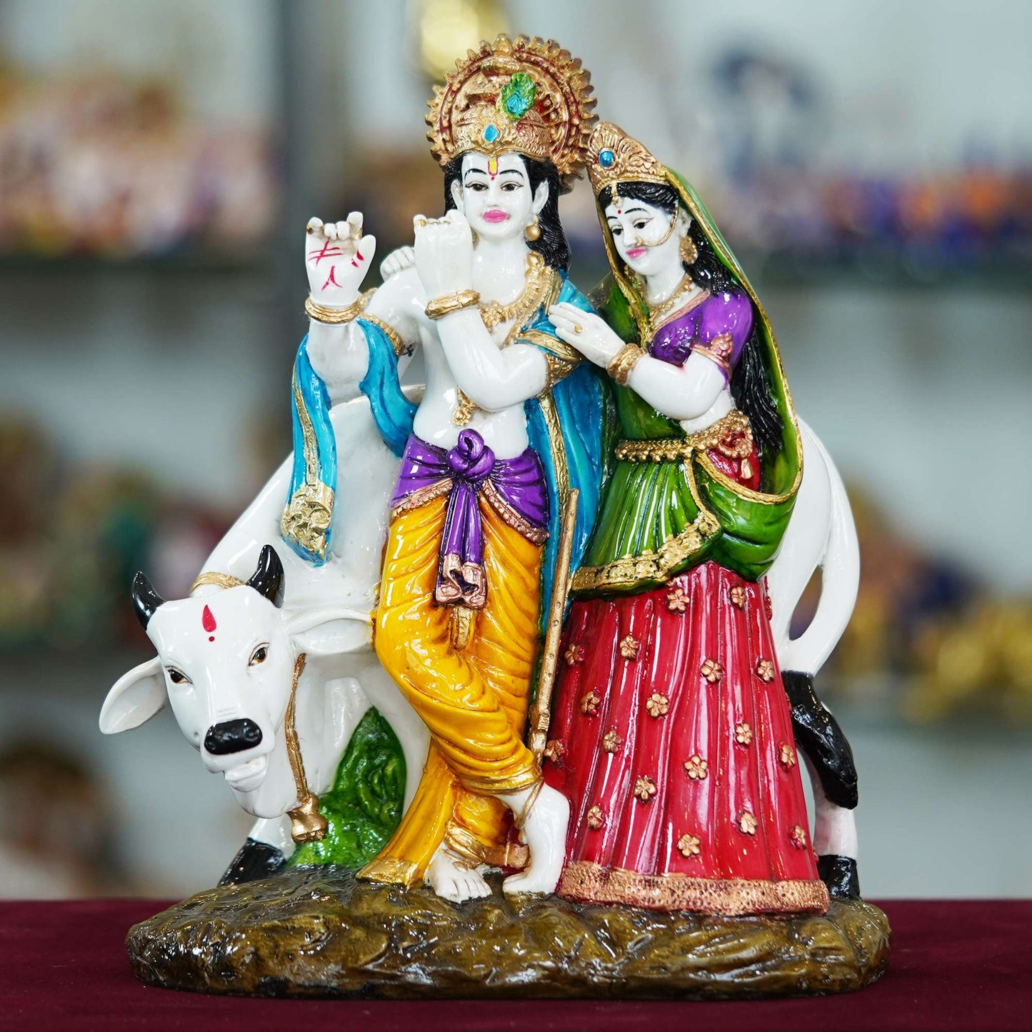 Radha Krishna with Cow Resin Sculpture – Divine Harmony and Blessings for Your Home (MB-RK1) SWASTIK CREATIONS The Trend Point